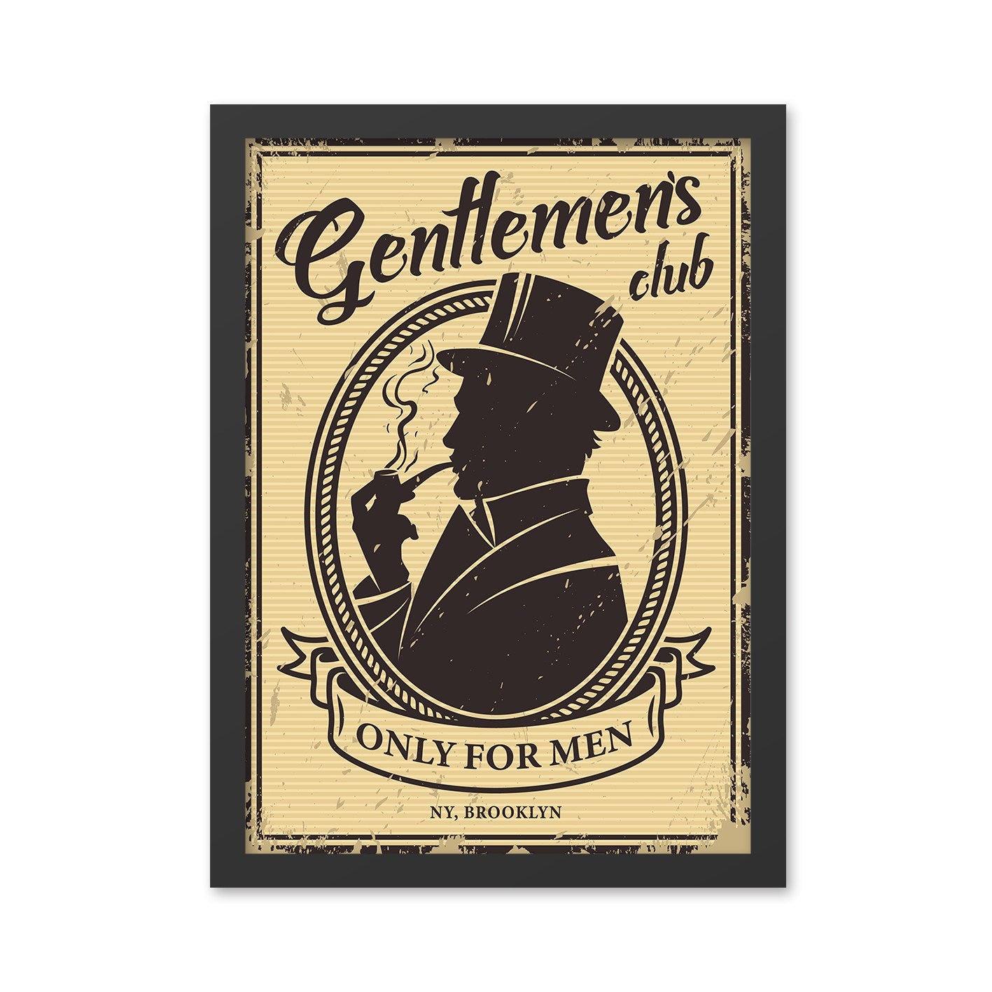 Quadro Decorativo Gentlemen's Club 35 x 45 cm – MDF com Moldura em Poliestireno (2 cm), Impressão UV – Amarelo e Preto