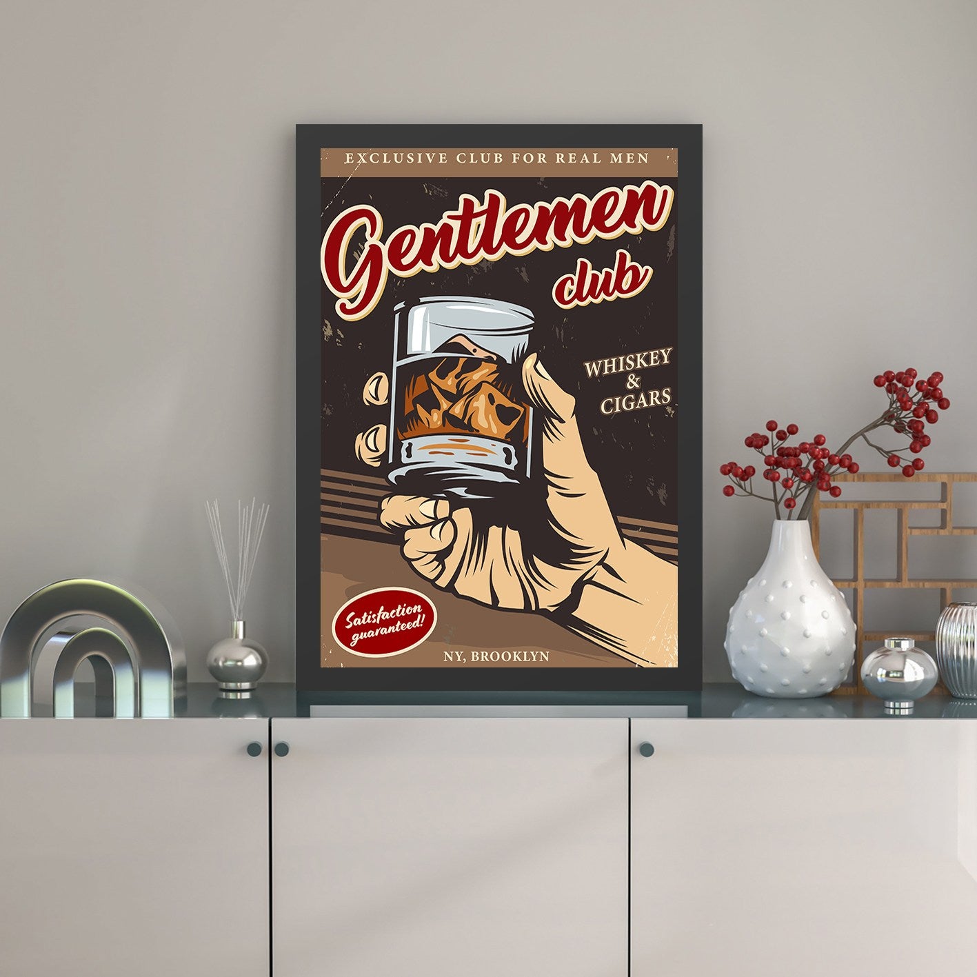 Quadro Decorativo “Gentlemen Club” 55x75 cm – Multicolor, Impressão UV, MDF com Moldura em Poliestireno (2 cm)