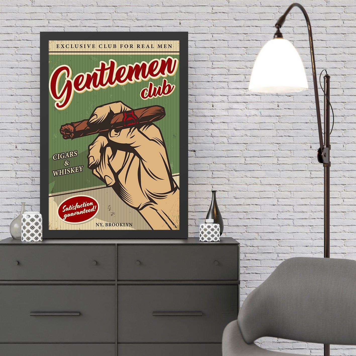 Quadro Decorativo Gentlemen Club 2 em MDF com Moldura, Multicolor, 40 x 55 cm