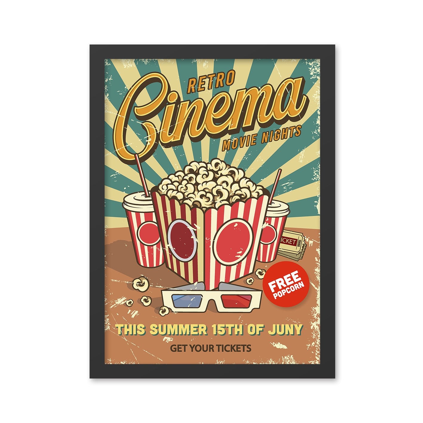 Quadro Decorativo MDF “Retro Cinema 6” 40 x 55 cm, Multicolor, Impressão UV, Moldura em Poliestireno 2 cm