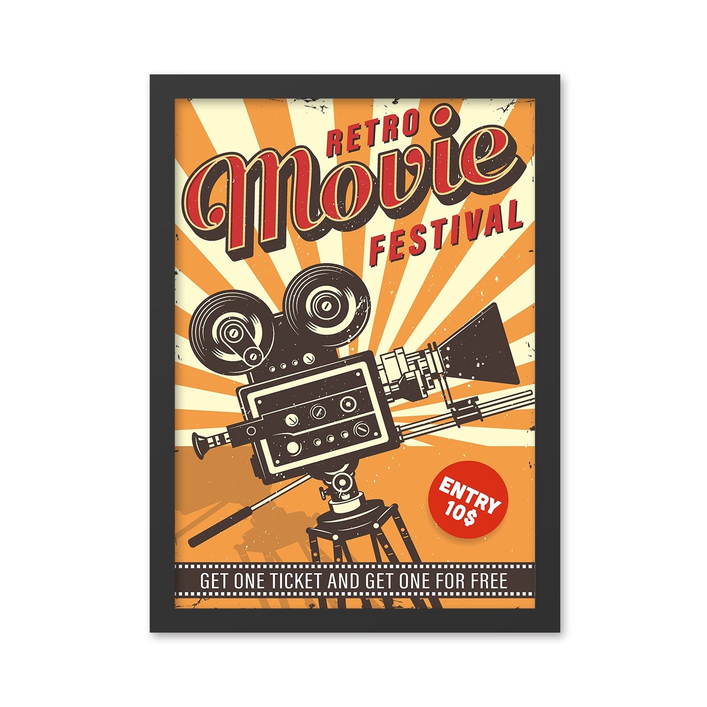 Quadro Decorativo Retro Movie Festival 40x55 cm — MDF Multicolor, Impressão UV, Moldura em Poliestireno 2 cm