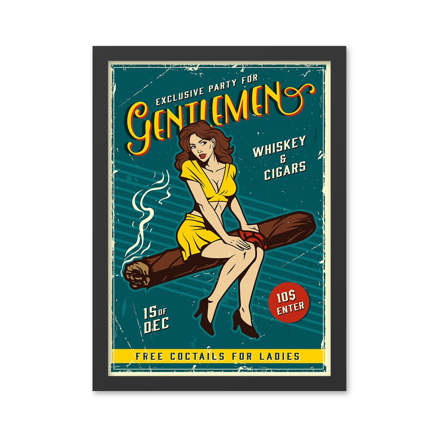 Quadro Decorativo com Moldura “Whiskey & Cigars” 40x55 cm – Multicolor, MDF, Impressão UV