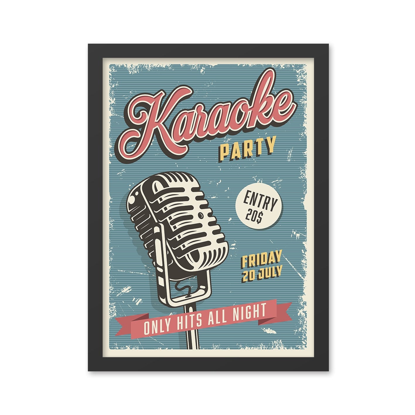 Quadro Decorativo Moldurado Karaoke Party 40x55 cm – MDF, Moldura em Poliestireno, Impressão UV, Multicor