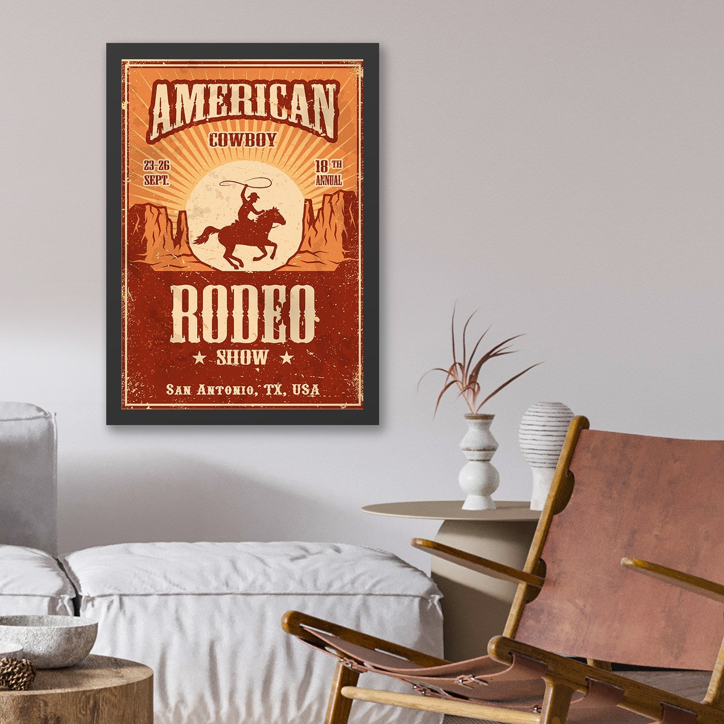 Quadro Decorativo Rodeo Show 55x75 cm, Multicolor, MDF com Impressão UV, Moldura em Poliestireno 2 cm