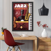 Quadro Decorativo Jazz Festival 40x55 cm – MDF com Moldura em Poliestireno, Multicolor, Impressão UV, Pronto a Pendurar