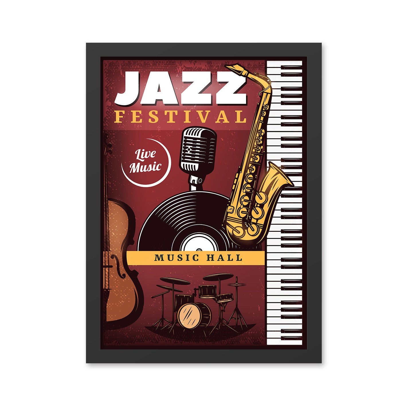 Quadro Decorativo "Jazz Festival" 55 x 75 cm Multicolor — MDF com Moldura em Poliestireno, Impressão UV, Pronto a Pendurar