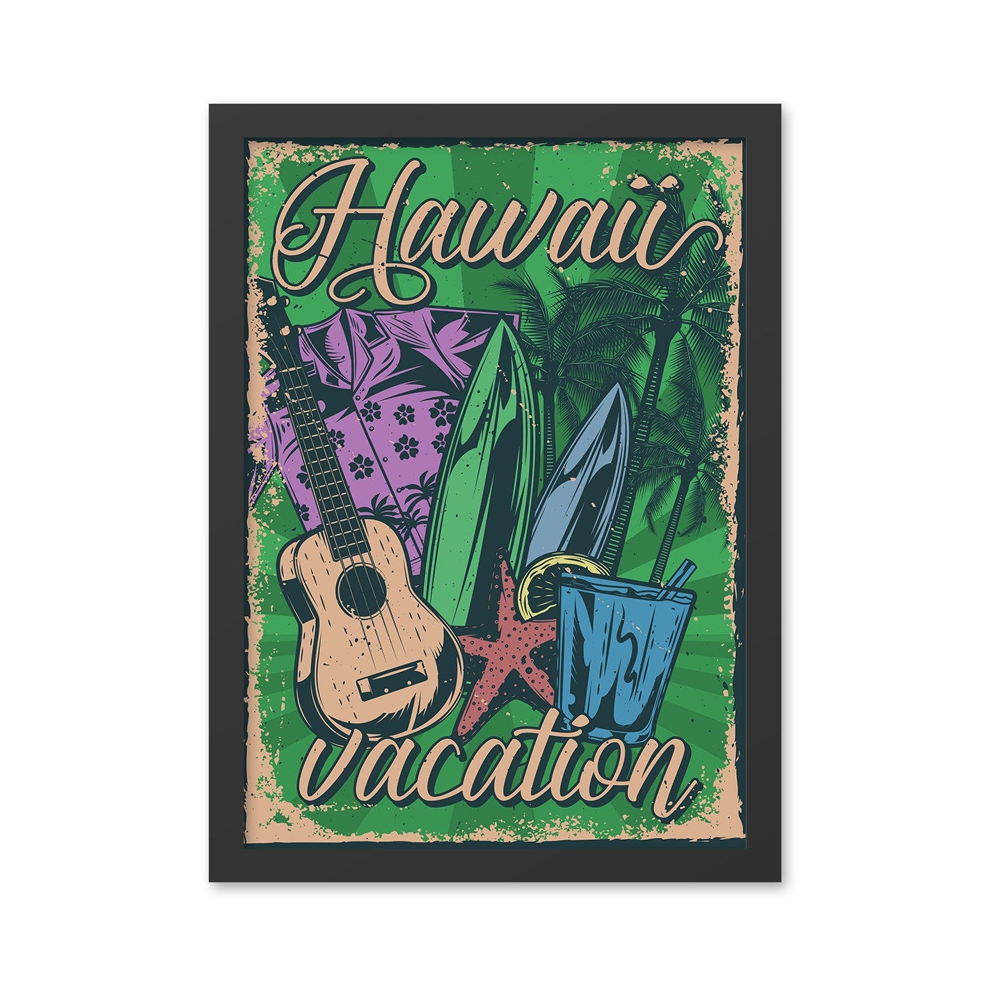 Quadro Decorativo Hawaii 3 (40 x 55 cm) — MDF, Moldura em Poliestireno 2 cm, Impressão Digital UV, Multicolor, pronto a pendurar