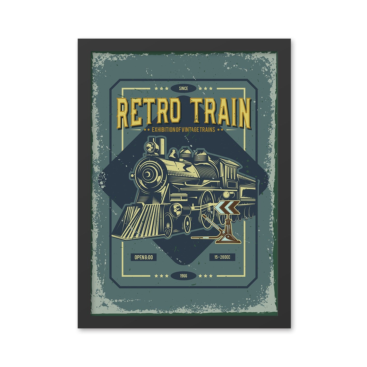 Quadro Retro Train 35x45 cm – MDF com Moldura em Poliestireno (2 cm), Impressão UV, Multicolorido, Pronto a Pendurar