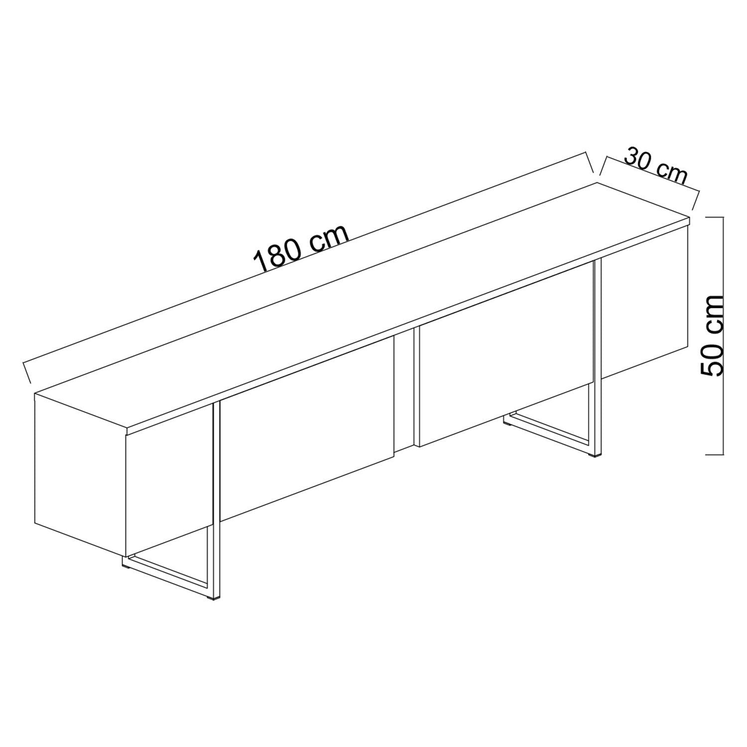 Elegante suporte de TV com pés de metal, branco e dourado, 180 x 30 x 50 cm | Painel de partículas 100% revestido de melamina, 18 mm de espessura | Design elegante e funcional para salas de estar modernas