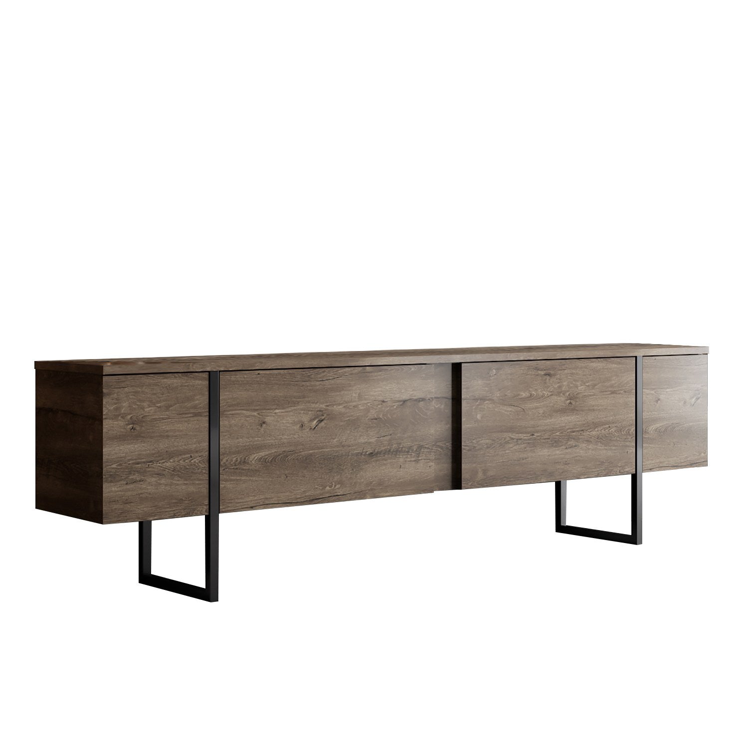 Suporte de TV elegante com pernas de metal, nogueira e preto, 180 x 30 x 50 cm | Painel de partículas 100% revestido de melamina, 18 mm de espessura | Design moderno para sala de estar