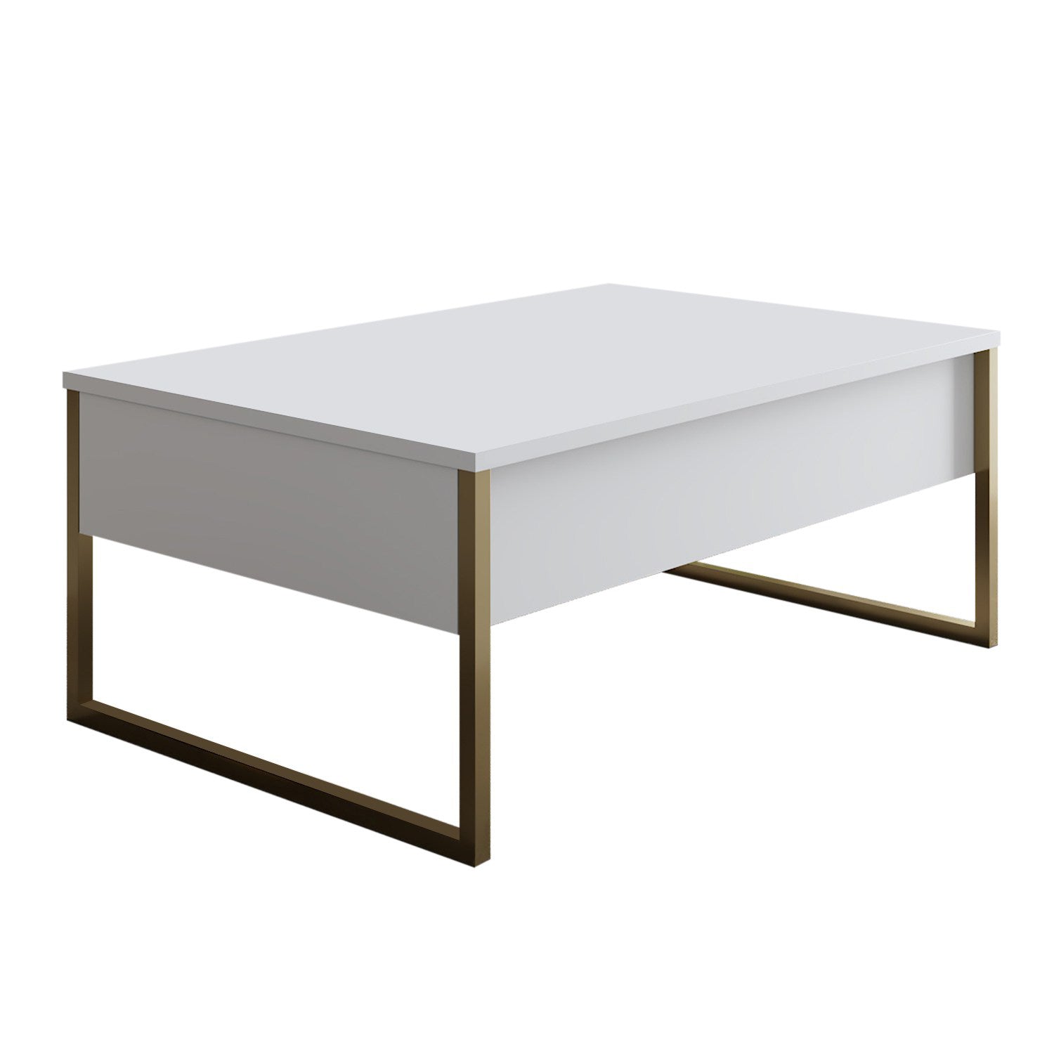 Mesa de Centro Elegante com Pés de Metal, Branca e Dourada, 90 x 60 x 40 cm | Painel de Partículas 100% Revestido em Melamina, 18 mm de Espessura | Uma Adição Elegante para Qualquer Sala de Estar