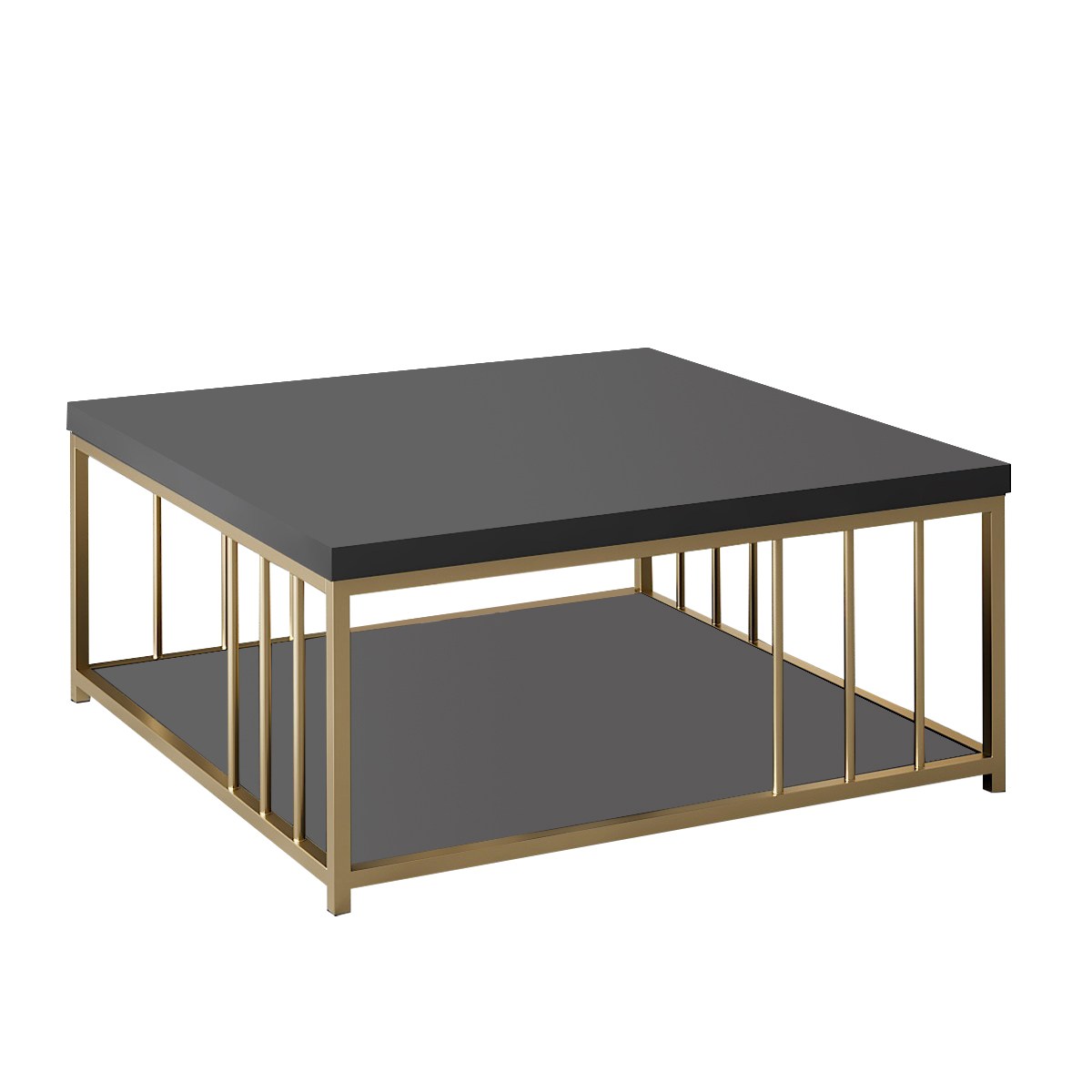 Mesa de Centro – 90 x 90 x 40 cm – Antracite e Dourado – Painel de Partículas revestido em Melamina