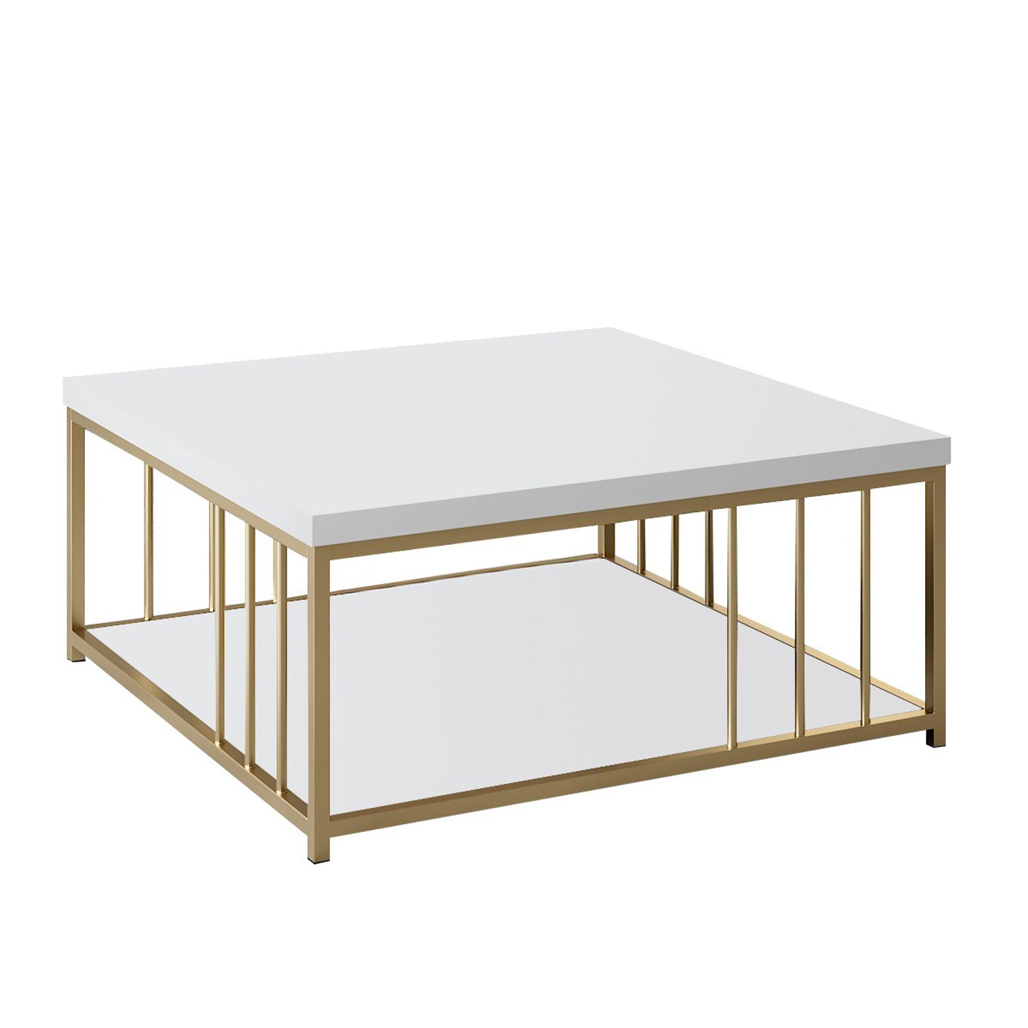 Mesa de Centro – 90 x 39 x 40 cm – Branca e Dourada – MDF revestido em Melamina