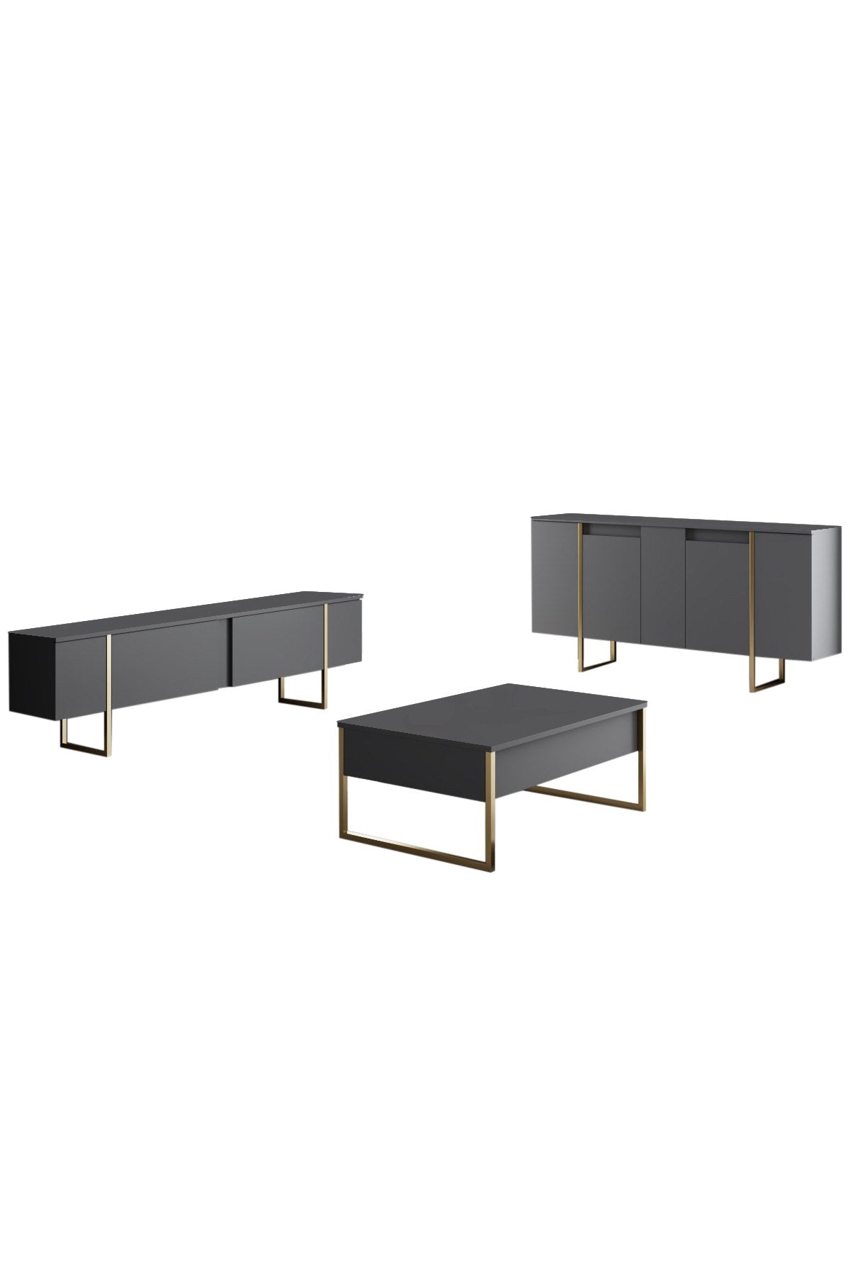 Aparador – 160 x 35 x 80 cm – Nogueira e Dourado – Melamina e Metal