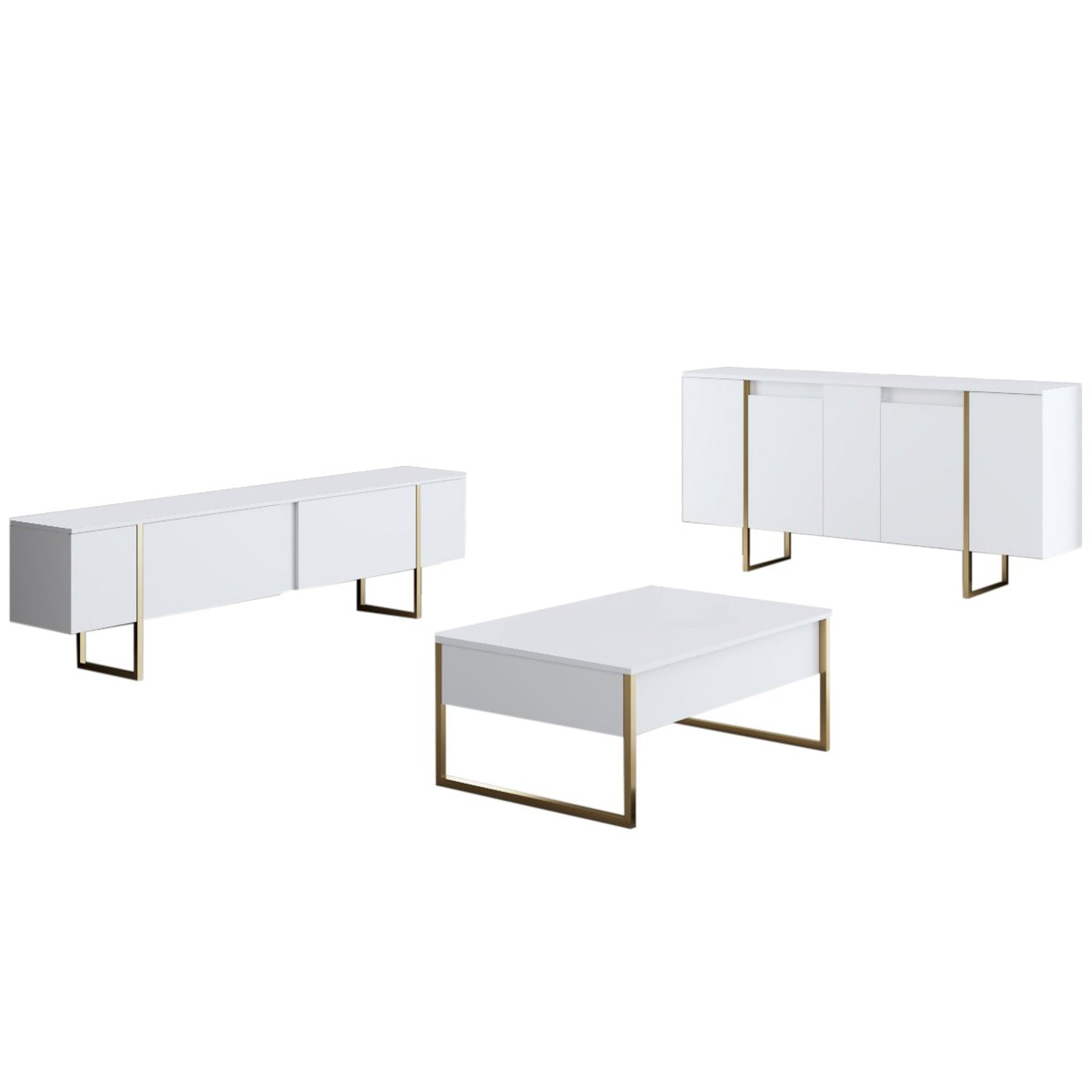 Mesa de console elegante com pernas de metal, branca e dourada, 160 x 35 x 80 cm | Painel de partículas 100% revestido de melamina, 18 mm de espessura | Uma adição elegante a qualquer espaço