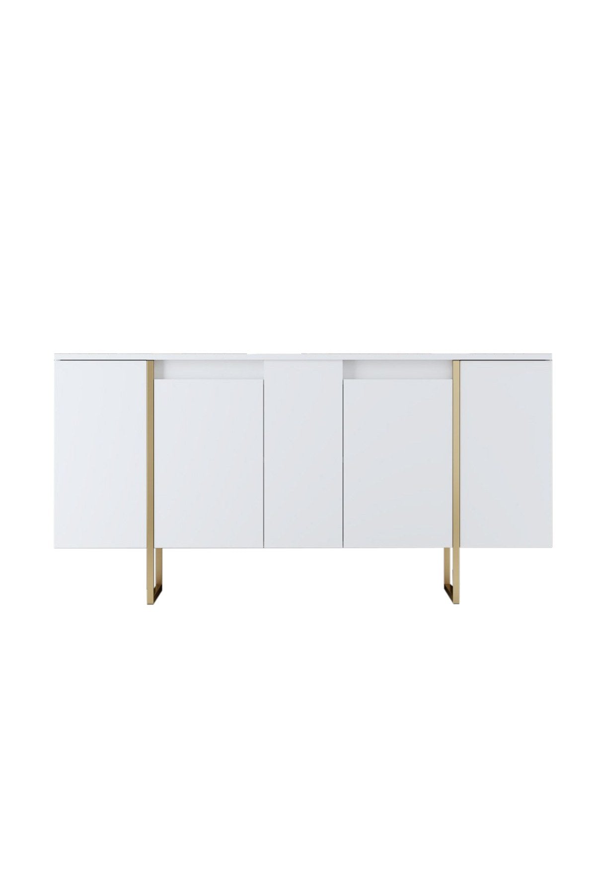 Mesa de console elegante com pernas de metal, branca e dourada, 160 x 35 x 80 cm | Painel de partículas 100% revestido de melamina, 18 mm de espessura | Uma adição elegante a qualquer espaço