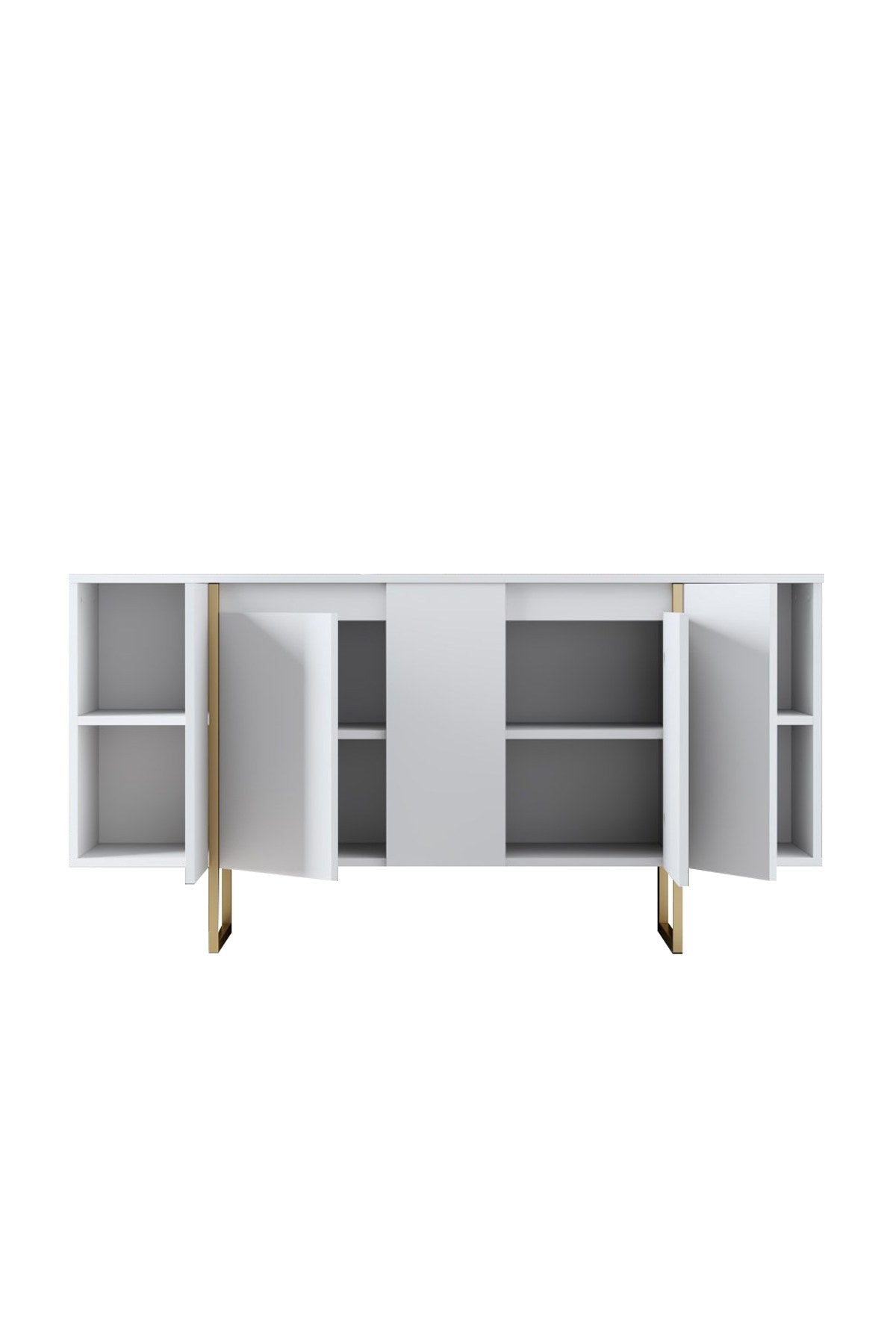 Mesa de console elegante com pernas de metal, branca e dourada, 160 x 35 x 80 cm | Painel de partículas 100% revestido de melamina, 18 mm de espessura | Uma adição elegante a qualquer espaço