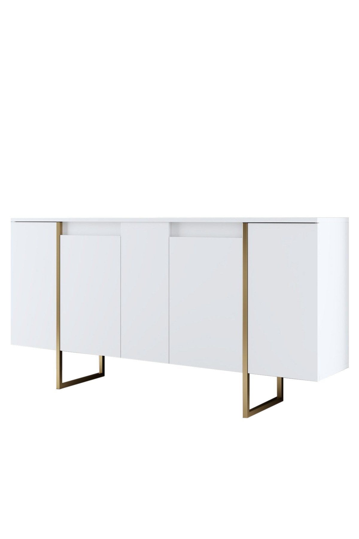 Mesa de console elegante com pernas de metal, branca e dourada, 160 x 35 x 80 cm | Painel de partículas 100% revestido de melamina, 18 mm de espessura | Uma adição elegante a qualquer espaço