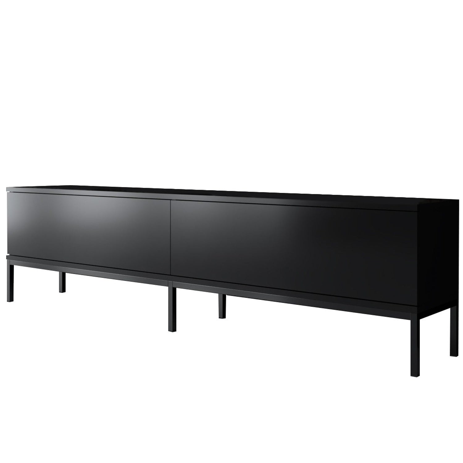 Suporte de TV elegante, preto, 180 cm de largura, 47 cm de altura, 30 cm de profundidade | Painel de partículas 100% revestido de melamina, 18 mm de espessura, pernas de metal resistentes | Design moderno para sala de estar