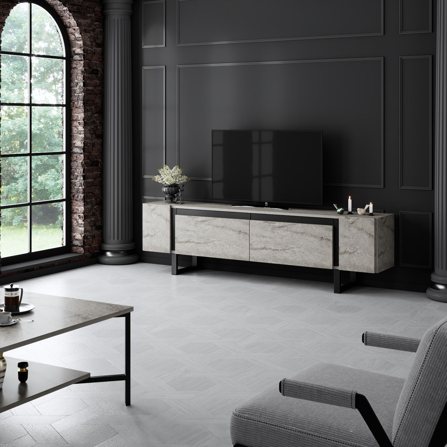 Móvel de TV-Yildiz-Travertino
Preto