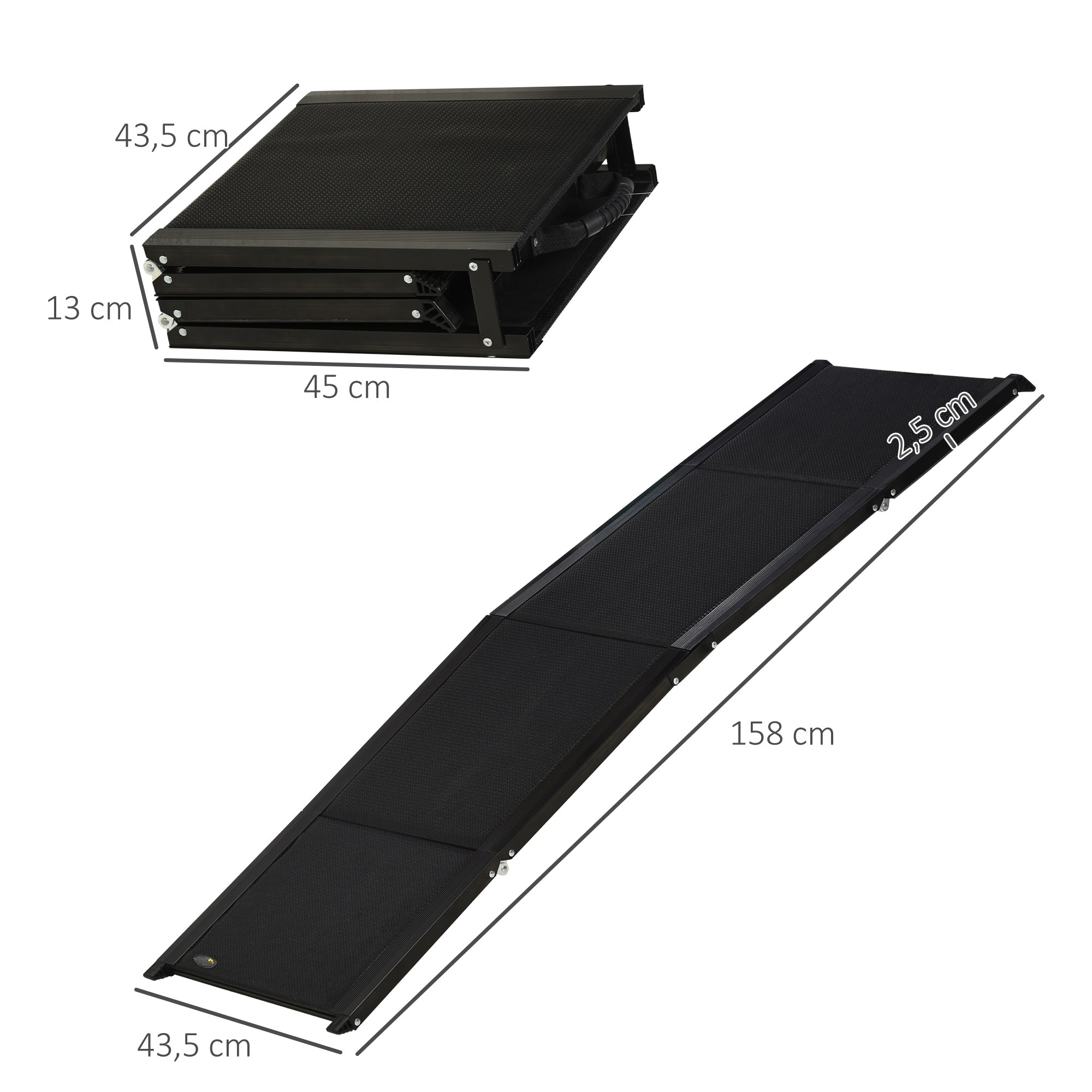 Rampa Dobrável para Cães 158x43,5x2,5 cm Preto