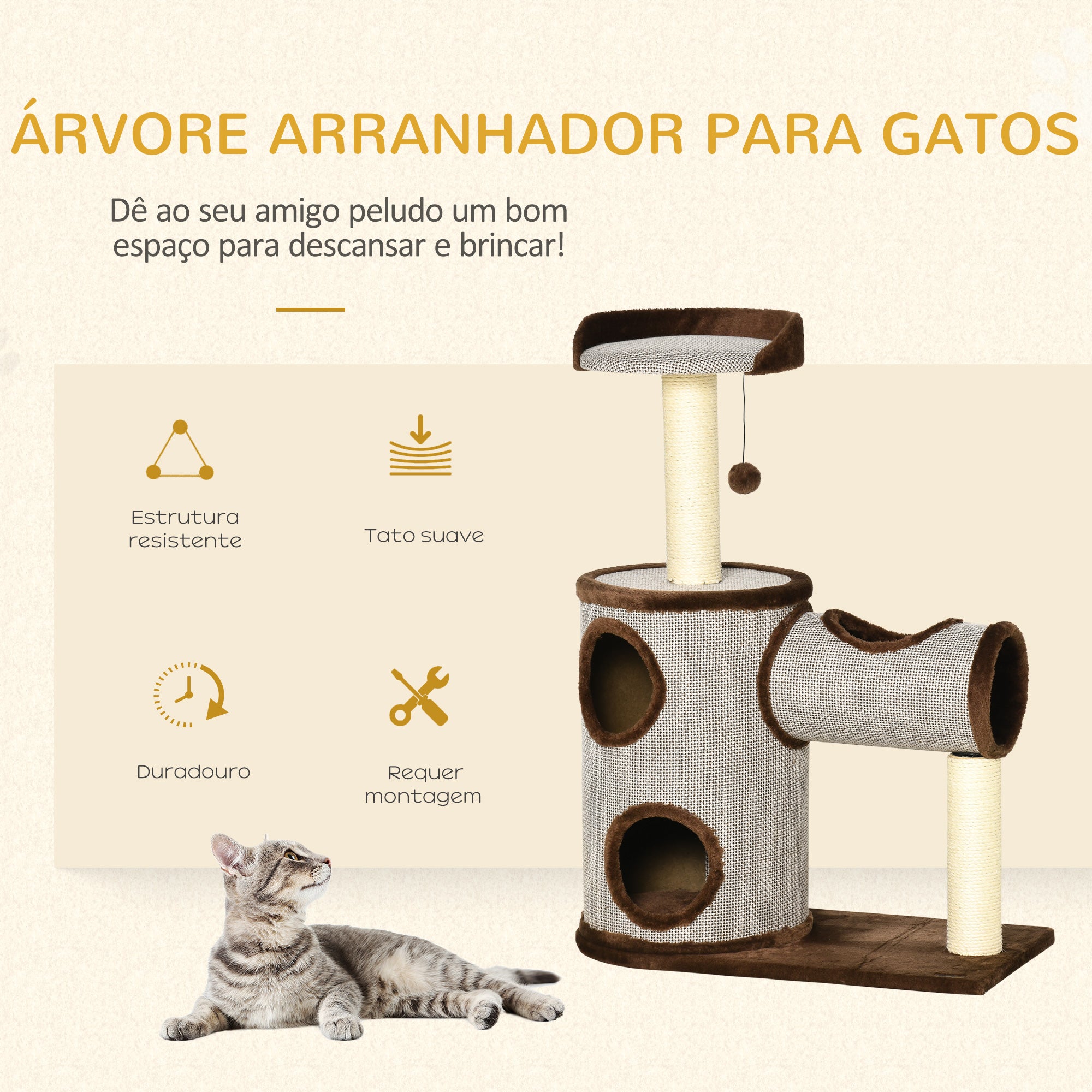 Arranhador para Gatos Médios Marrom 75x39x104 cm