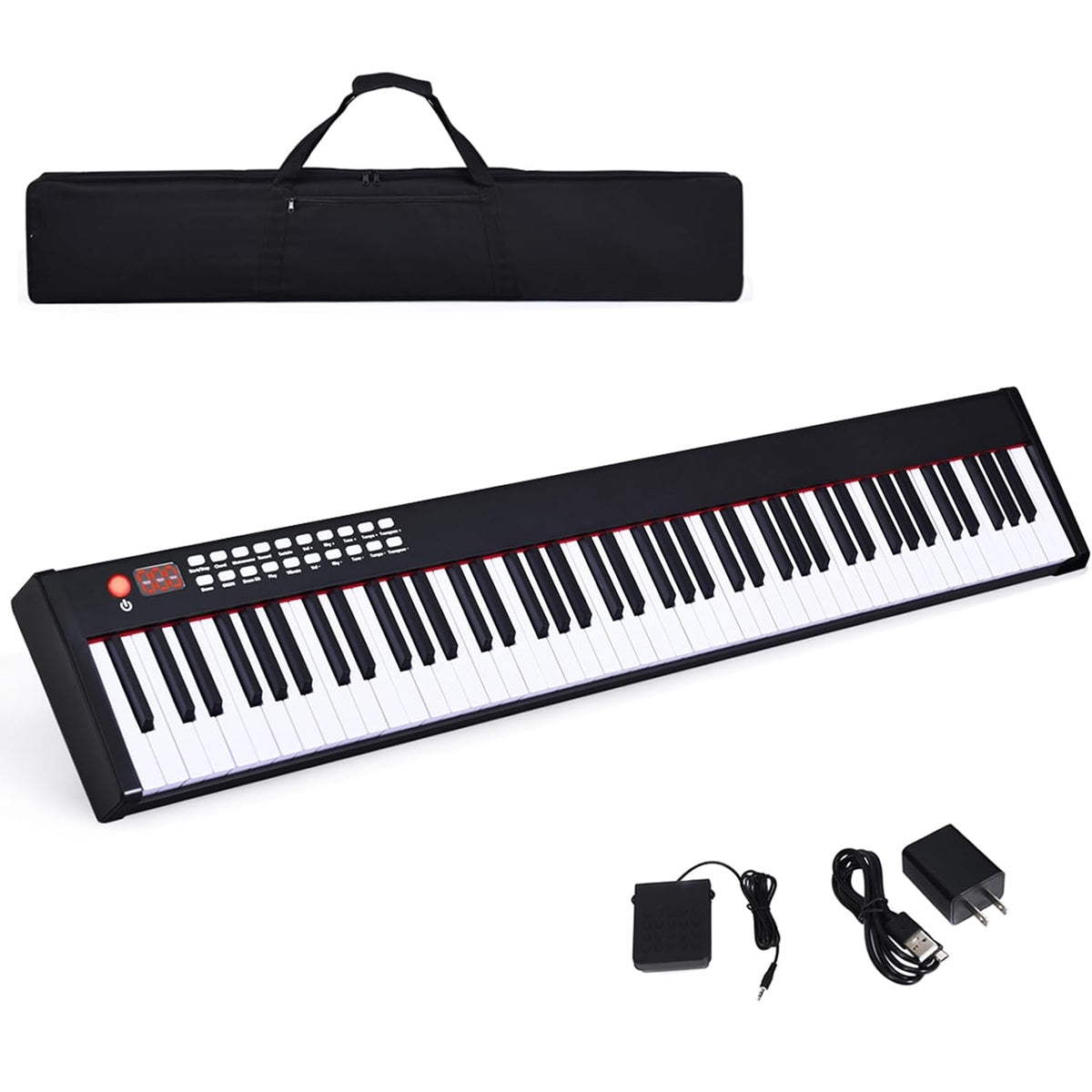 Piano Digital de 88 Teclas com Função Bluetooth - Piano Eletrónico para Iniciantes com Pedal de Sustain 127 x 21,5 x 6,5 cm Preto
