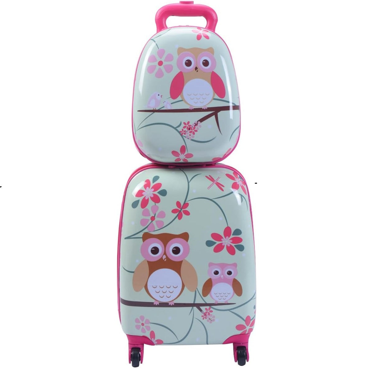 Conjunto de Viagem Infantil com Mala e Mochila de Rodinhas 16'' Mala + 12'' Mochila Estampado de Coruja