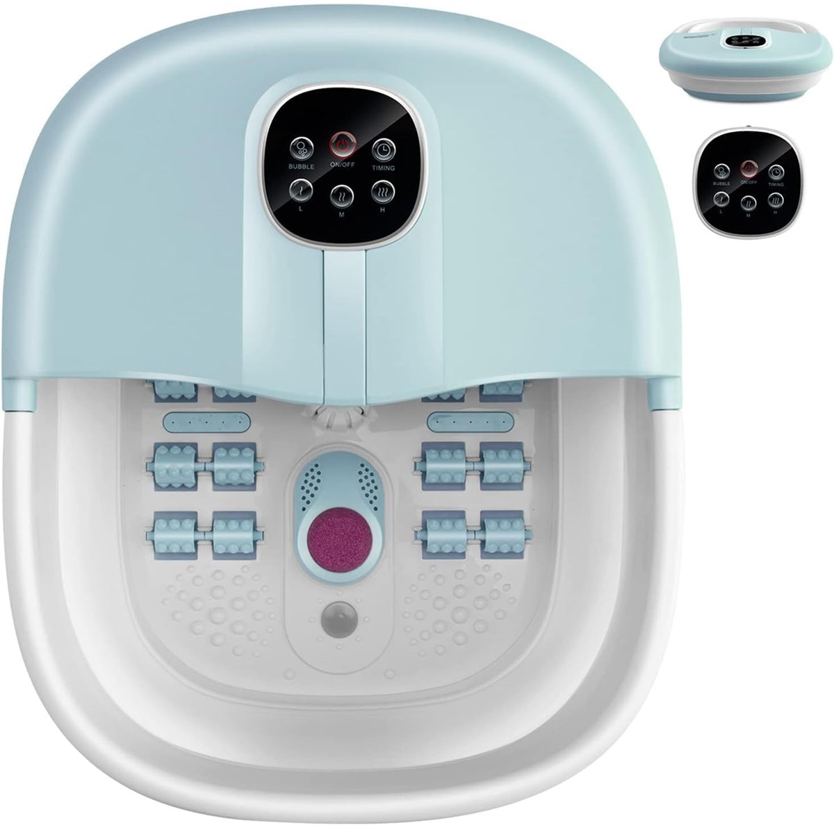 Spa Massajador de Pés com Aquecedor Temperatura Ajustável e Controlo Remoto Temporizador Design Dobrável Azul