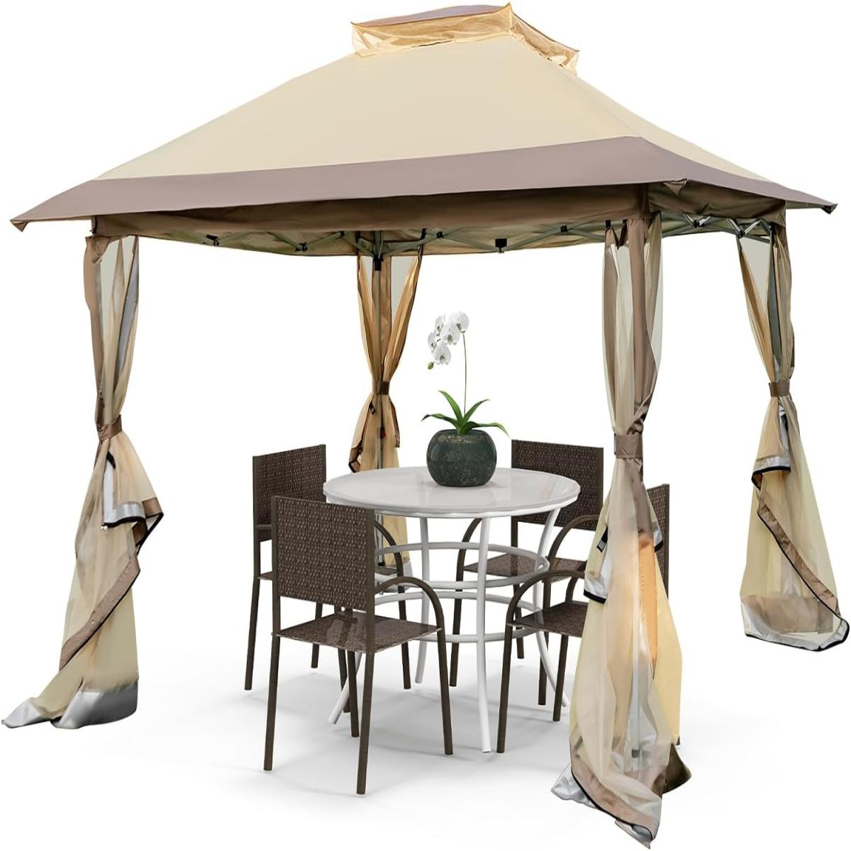 Pérgola de Jardim Dobrável – 3,6 x 3,6 m – Caqui – material durável