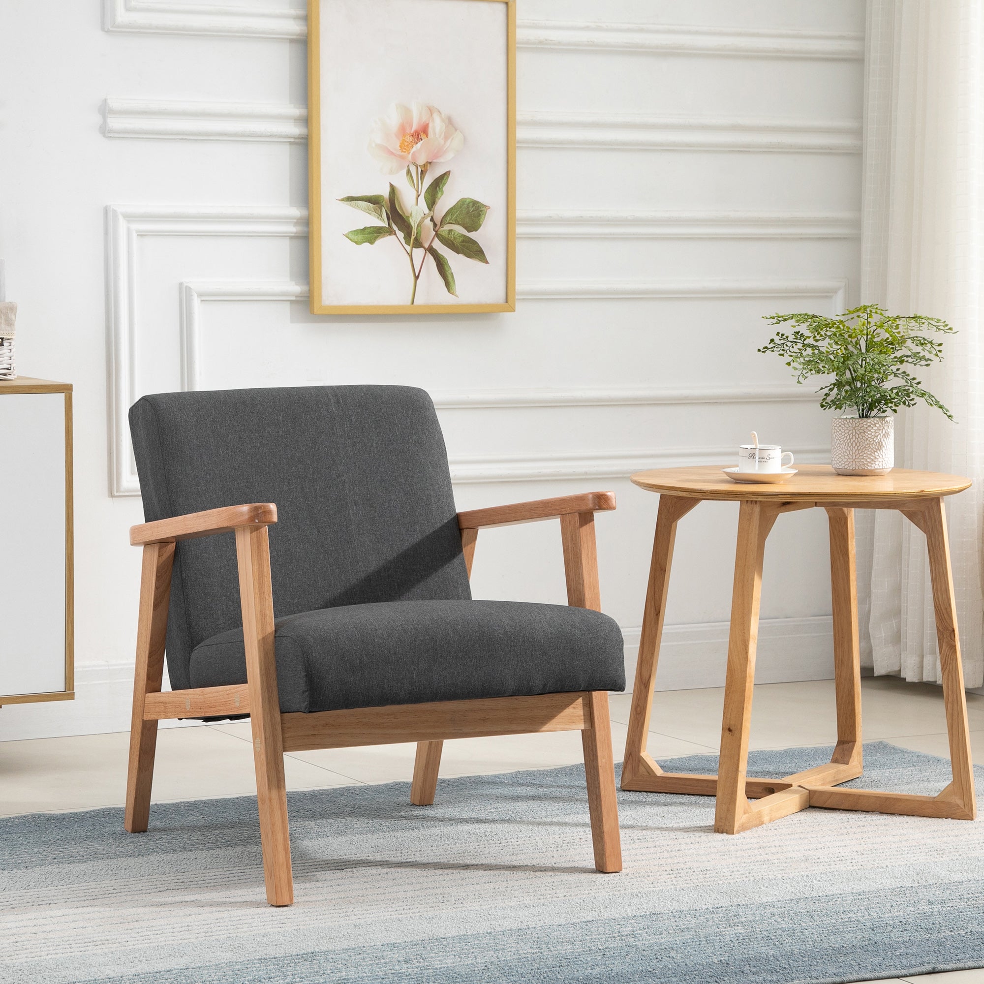 Poltrona Estofada em Linho Sintético Cinza Escuro 68,5x78,5x75 cm