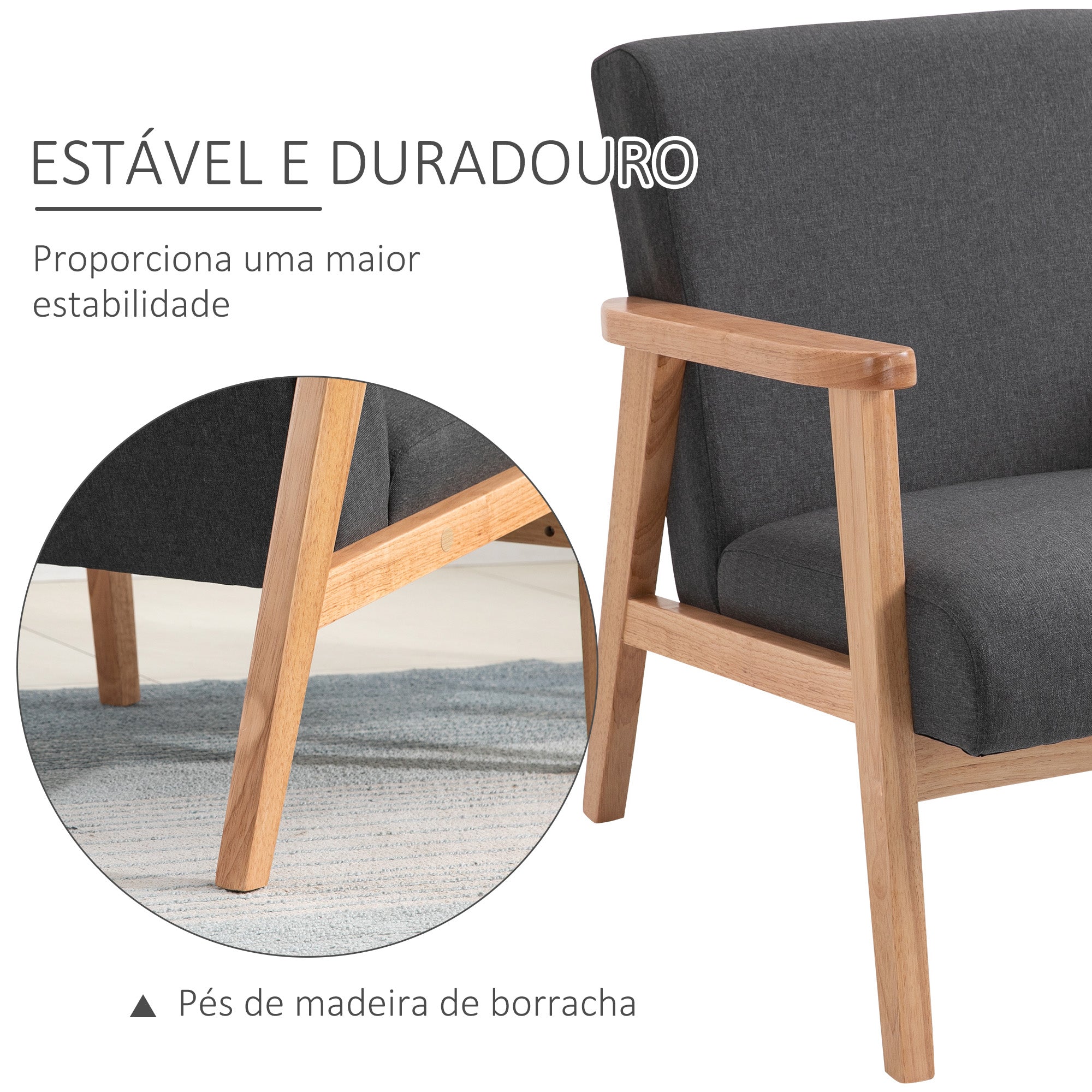 Poltrona Estofada em Linho Sintético Cinza Escuro 68,5x78,5x75 cm