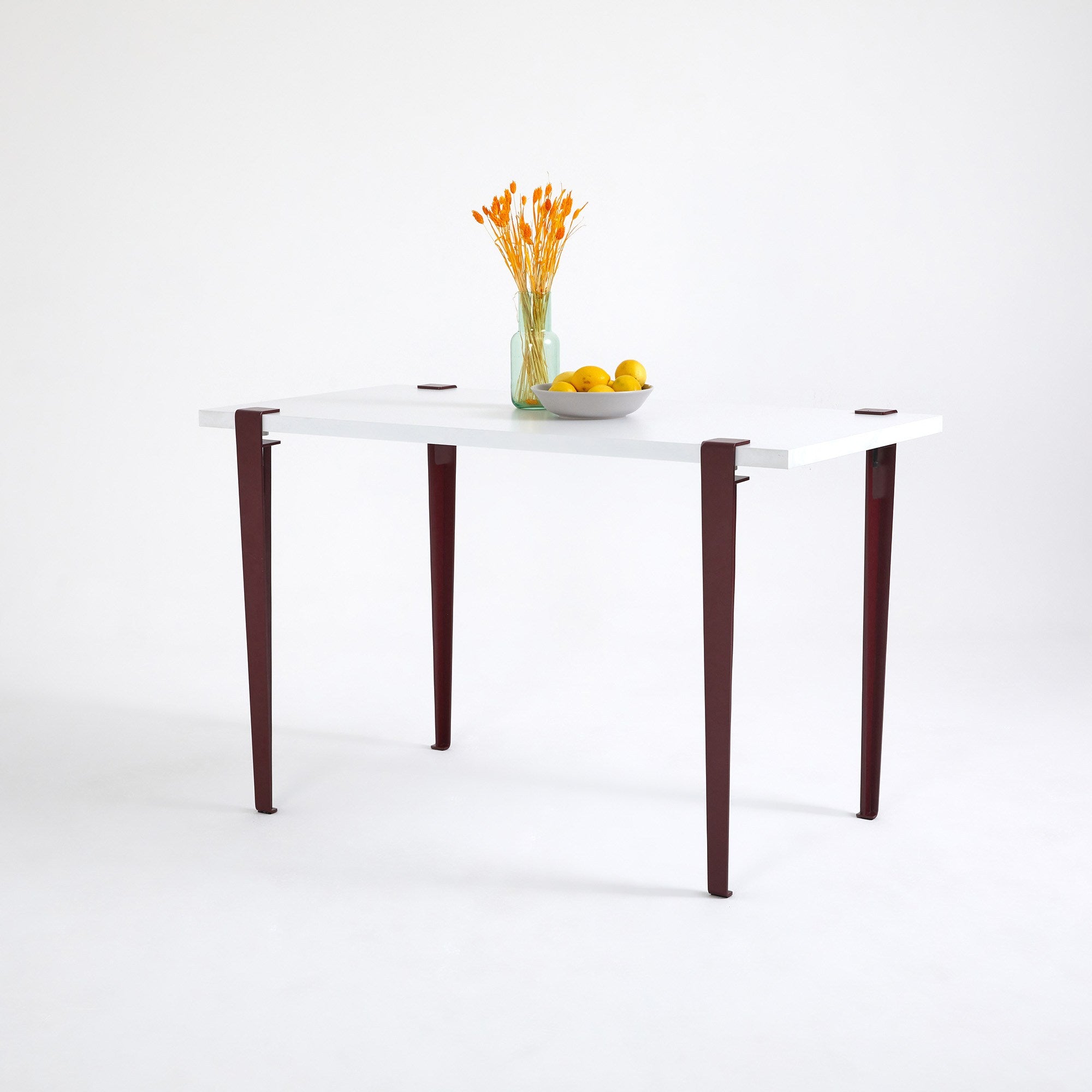 Mesa de Jantar Branca e Bordeaux para 4 Pessoas - Montagem Rápida e Fácil com Pernas de Aço Preto