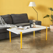 Mesa de Centro Branca e Amarela com Pernas de Aço - Montagem Rápida e Fácil 120x60cm