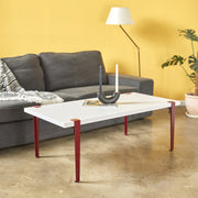 Mesa de Centro Moderna Branca e Bordeaux com Pernas de Aço - Montagem Rápida e Fácil 120x60cm