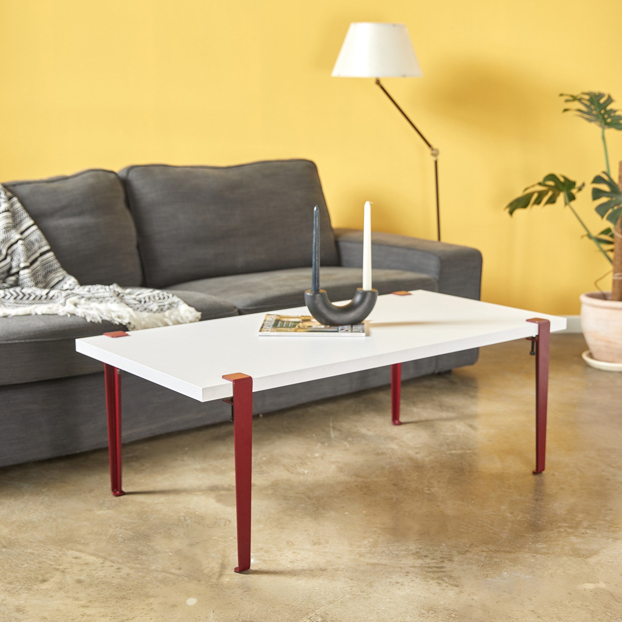 Mesa de Centro Moderna Branca e Bordeaux com Pernas de Aço - Montagem Rápida e Fácil 120x60cm