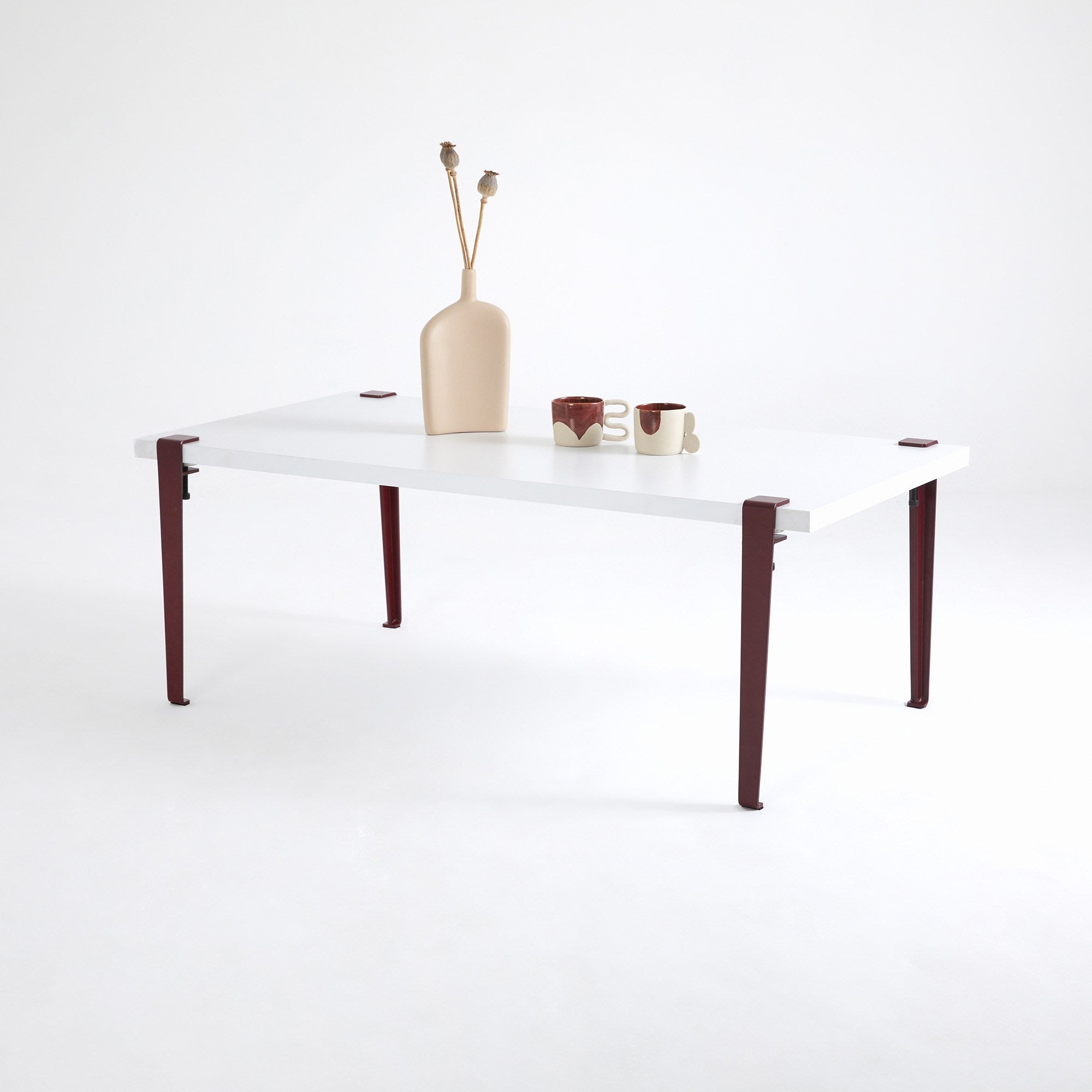 Mesa de Centro Moderna Branca e Bordeaux com Pernas de Aço - Montagem Rápida e Fácil 120x60cm