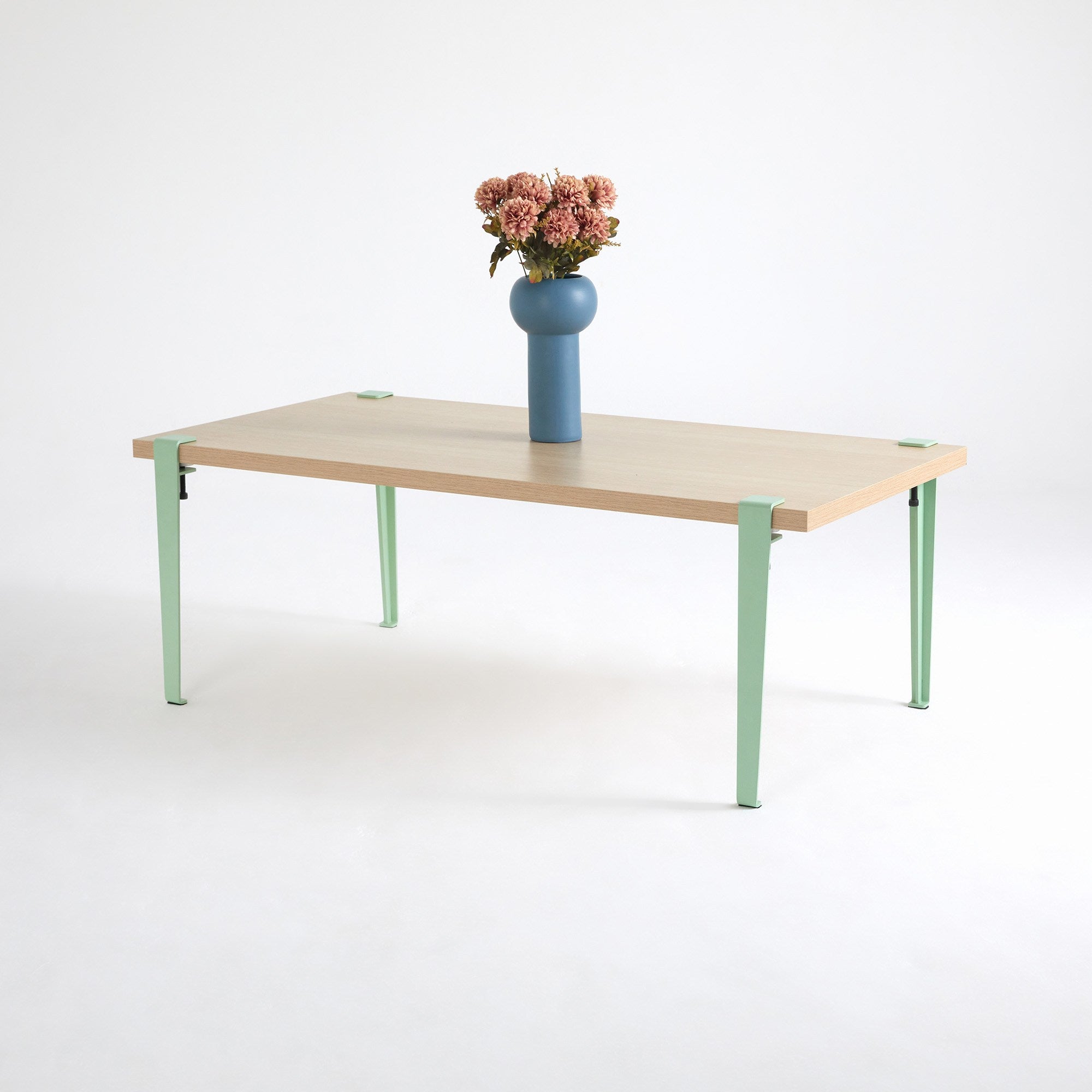 Mesa de Centro em Madeira e Verde Menta com Pernas de Aço - Montagem Rápida e Fácil 120x60cm