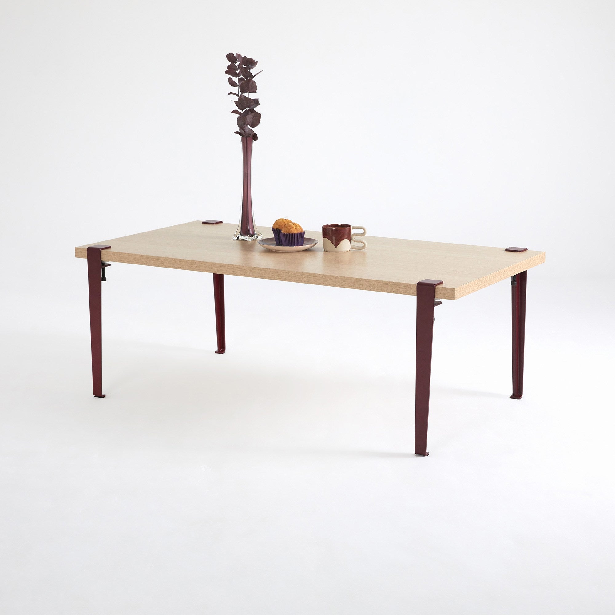 Mesa de Centro em Madeira Burgundy com Pernas de Aço - Montagem Rápida e Fácil 120x60cm