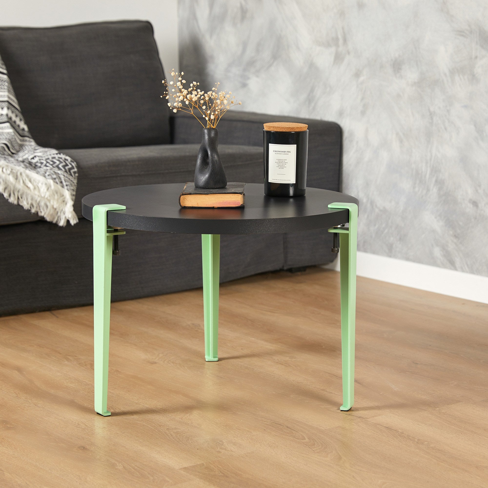 Mesa de Centro Redonda 60cm com Pernas de Aço - Montagem Rápida e Fácil