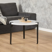 Mesa de Centro Redonda 60cm - Montagem Rápida e Fácil - Branco/Preto com Pernas de Aço