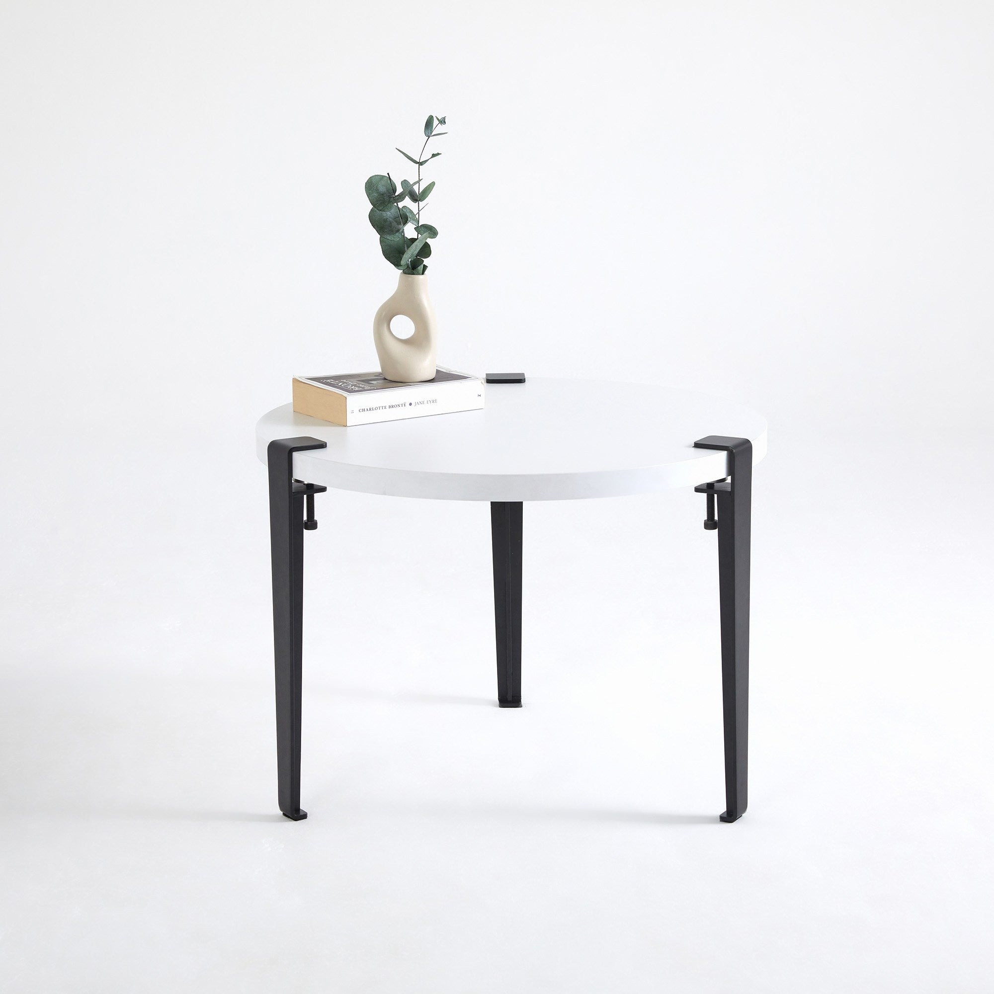 Mesa de Centro Redonda 60cm - Montagem Rápida e Fácil - Branco/Preto com Pernas de Aço