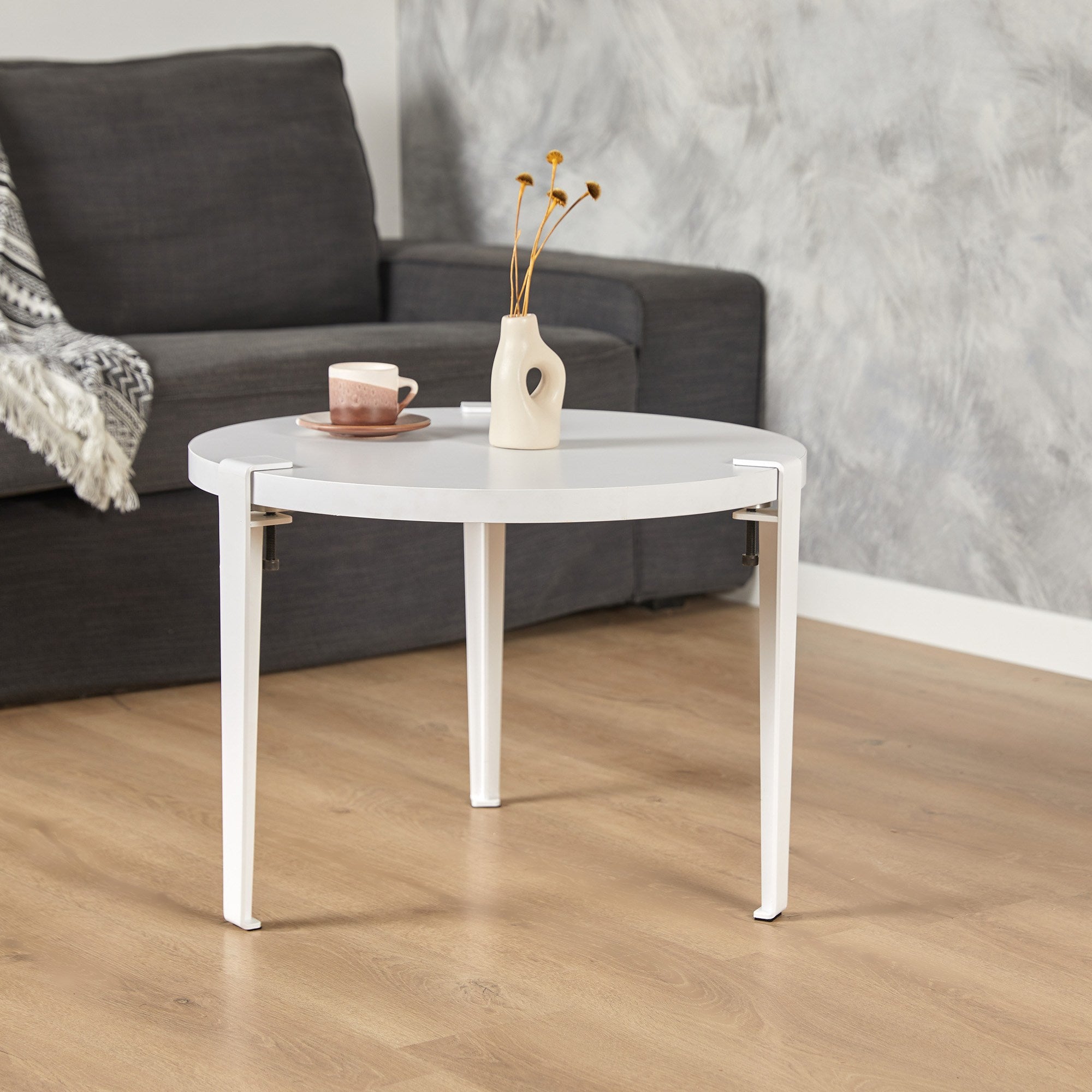 Mesa de Centro Branca 60cm - Montagem Rápida e Fácil com Pernas de Aço Pretas