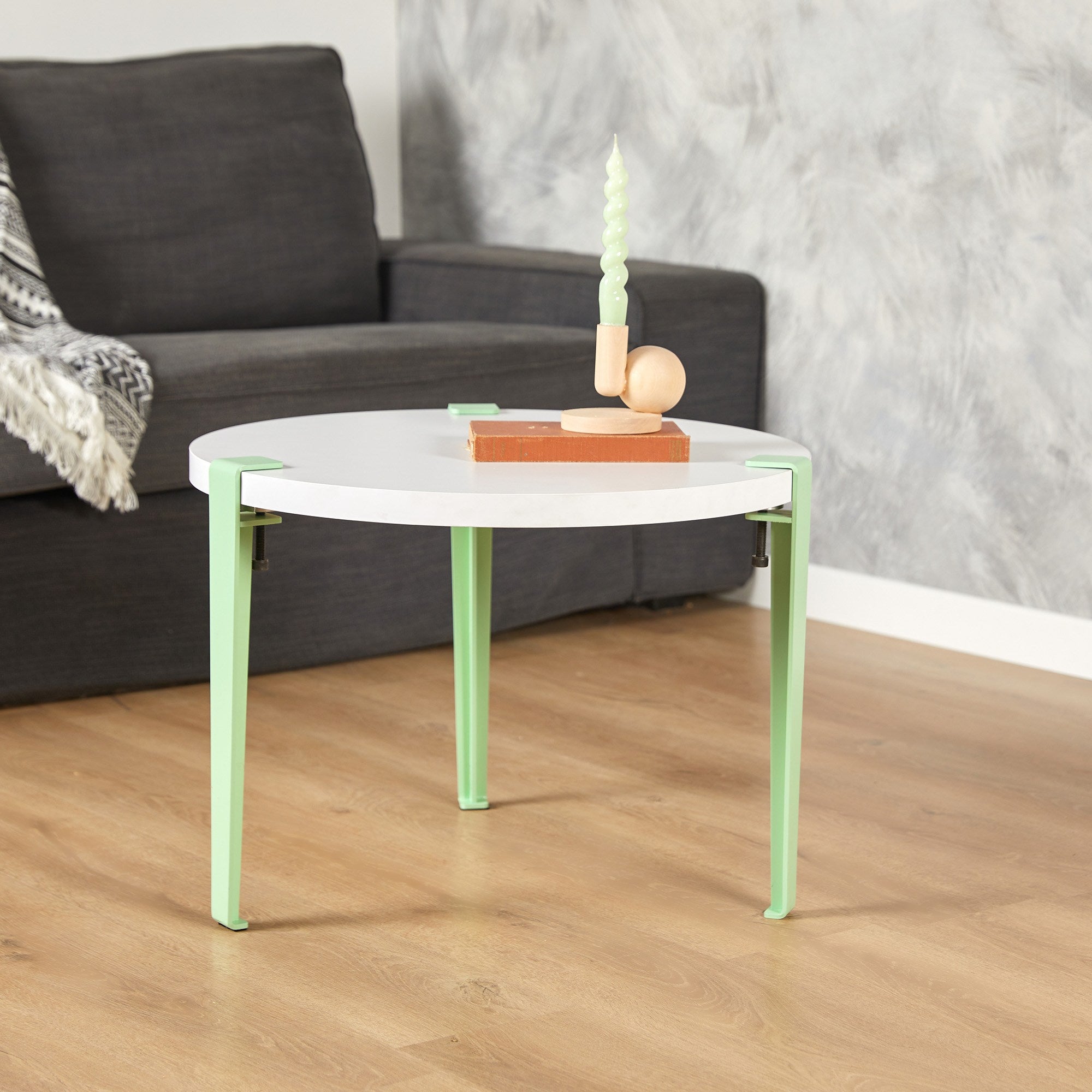 Mesa de Centro Redonda Branca com Pernas de Aço - Montagem Rápida e Fácil 60cm