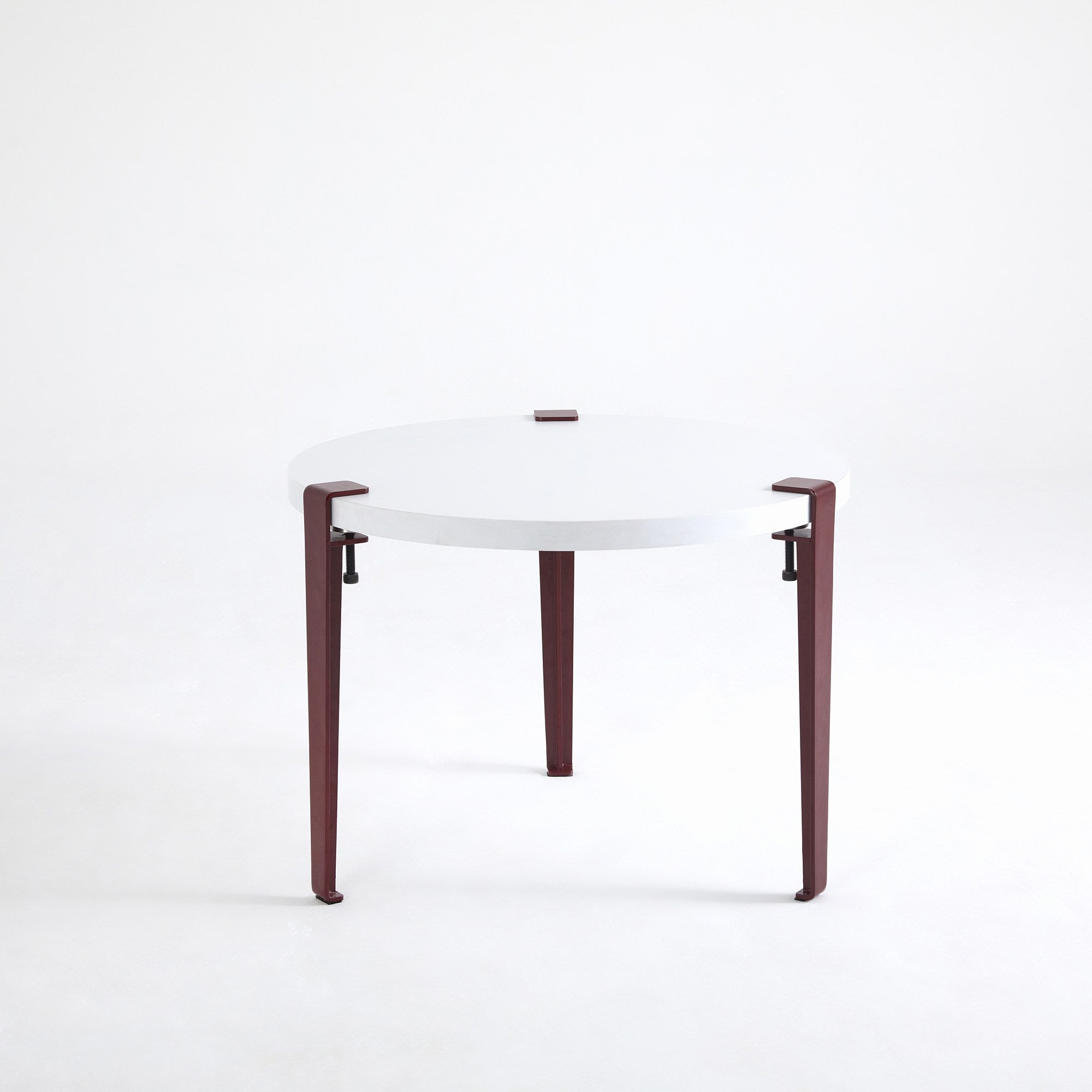 Mesa de Centro Redonda Branca e Bordeaux 60cm - Montagem Rápida e Fácil com Pernas de Aço Preto