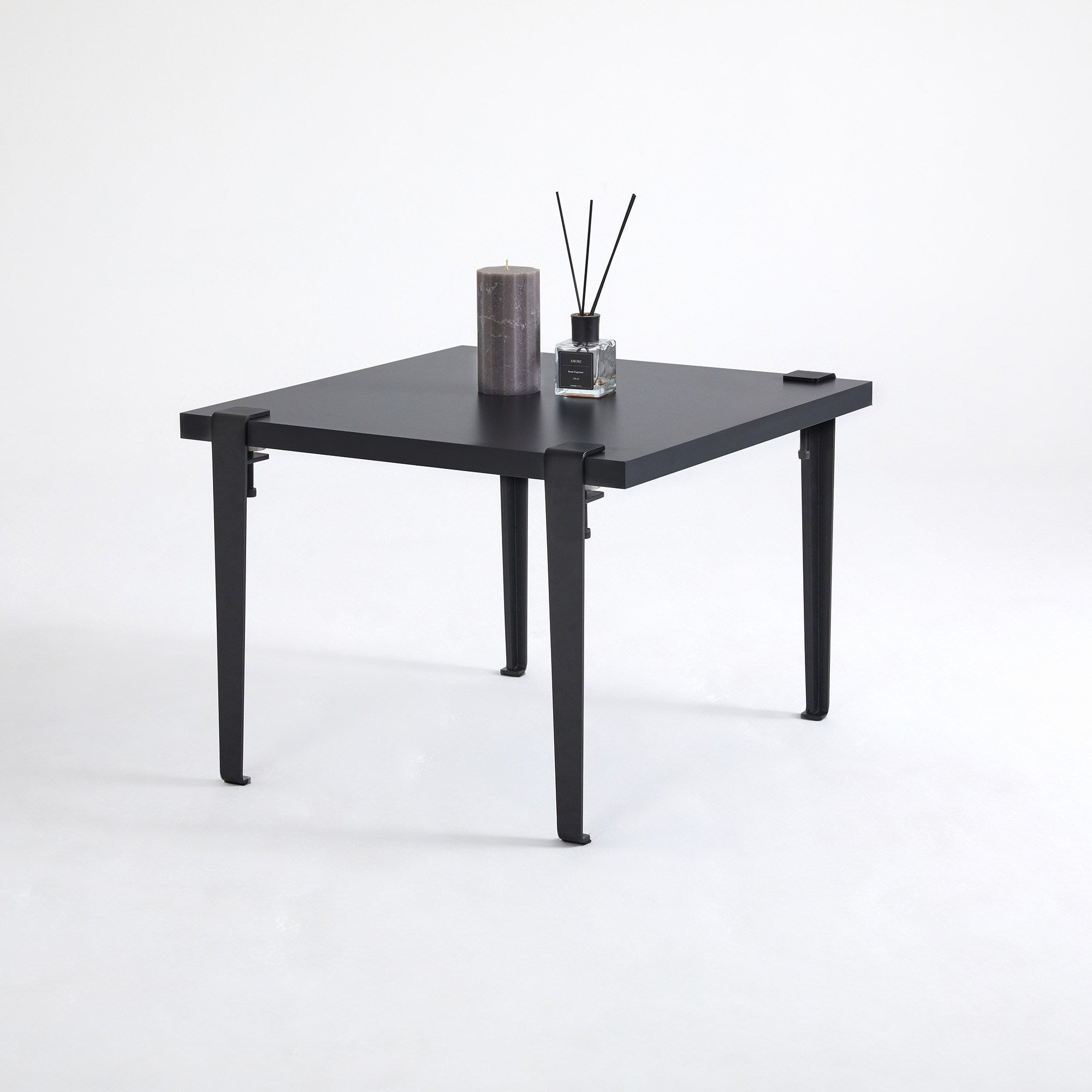 Mesa de Centro Redonda Antracite 60cm - Montagem Rápida com Pernas de Aço Preto