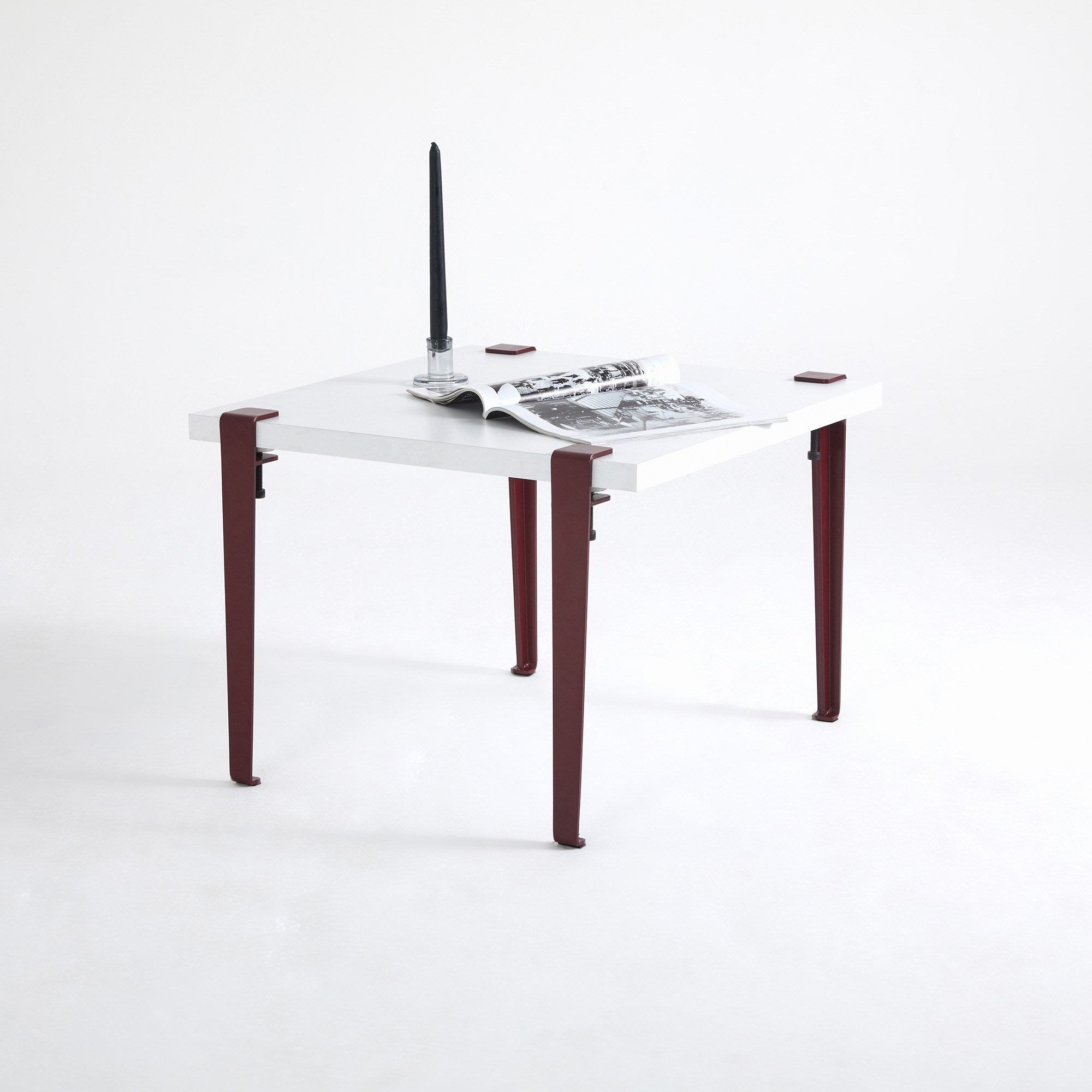 Mesa de Centro Redonda Branca e Bordeaux 60cm - Montagem Rápida e Fácil com Pernas de Aço Preto