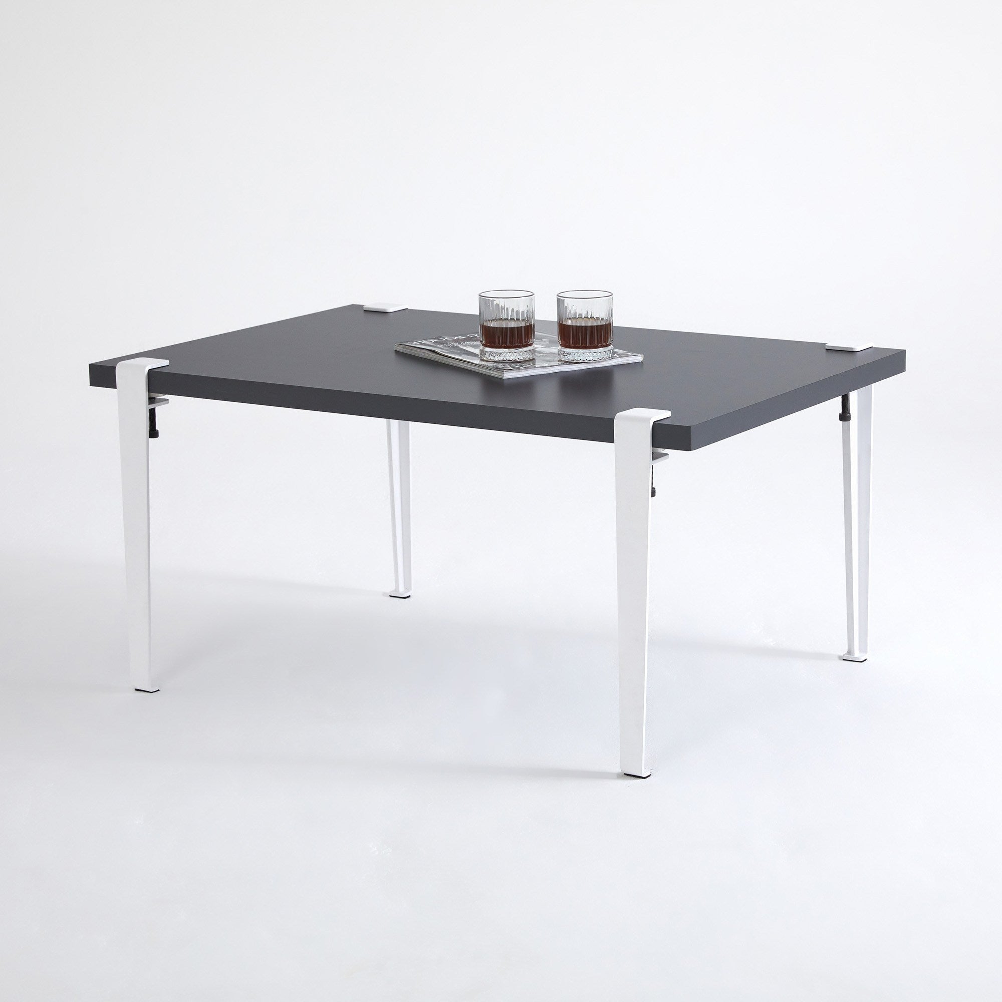 Mesa de Centro Moderna Antracite e Branca com Pernas de Aço - Montagem Rápida e Fácil 90x60cm