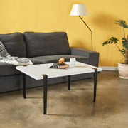 Mesa de Centro Moderna com Pernas de Aço - Montagem Rápida e Fácil - 90x60cm Branco e Preto