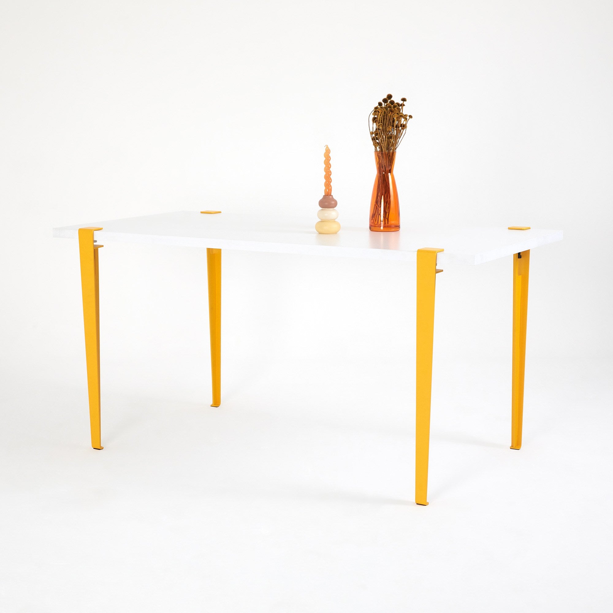 Mesa de Jantar Branca e Amarela com Pernas de Aço - Montagem Rápida e Fácil 150x75cm